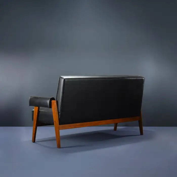Pierre Jeanneret Handmade Designer Black Sofa - Mid-Century Modern Luxury Furniture for Living Room, Lounge & Office Decor