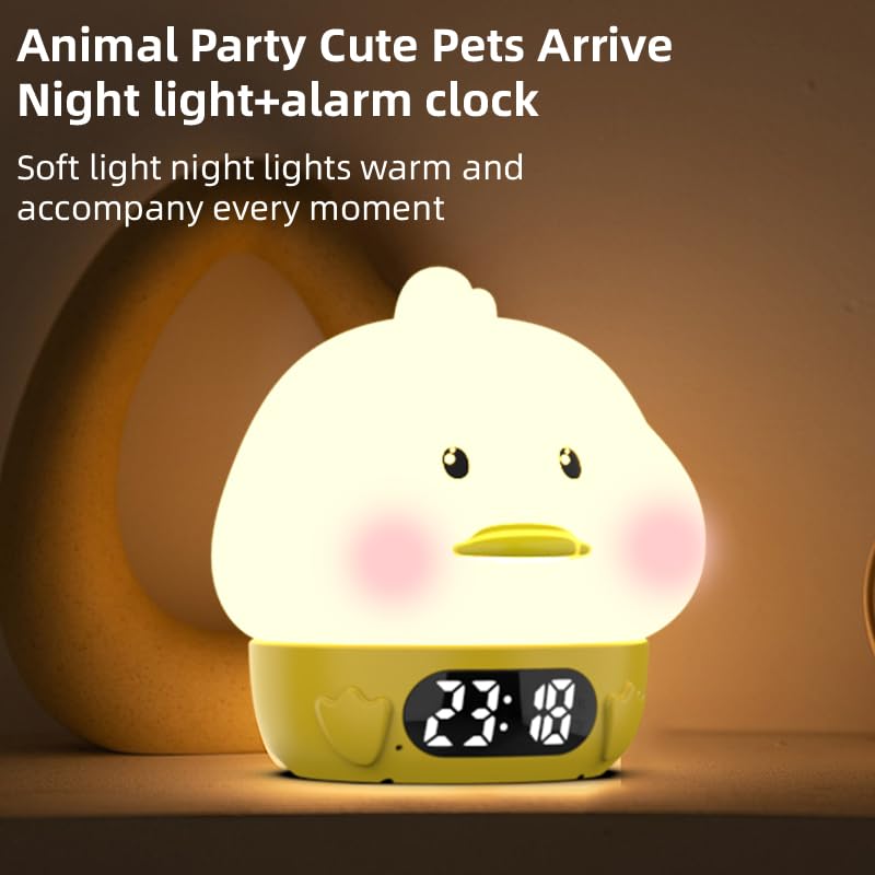 RUISHINE Kids Alarm Clock with Night Light - Duck-Shaped, Temperature Display, RGB Color Changing, Wake-Up Timer, Rechargeable Touch Lamp for Nursery & Breastfeeding | Perfect for Bedrooms, Baby Rooms & Toddler Sleep Training