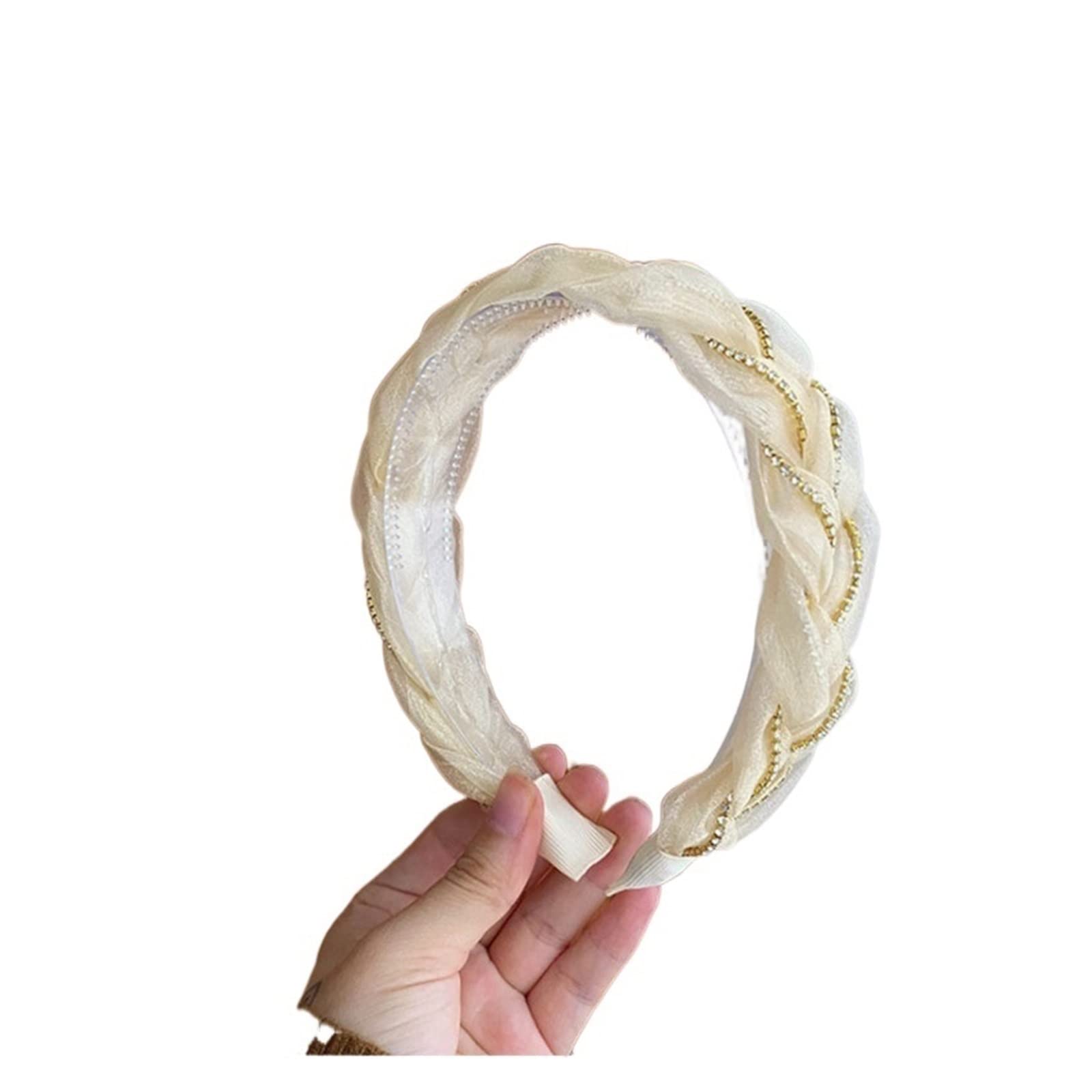 Elegant WILLWA Rhinestone Lace Headband for Women - Fashion Hair Accessories, Hair Hoop & Headwear (Beige, One Size) - Perfect for Weddings, Parties & Everyday Style