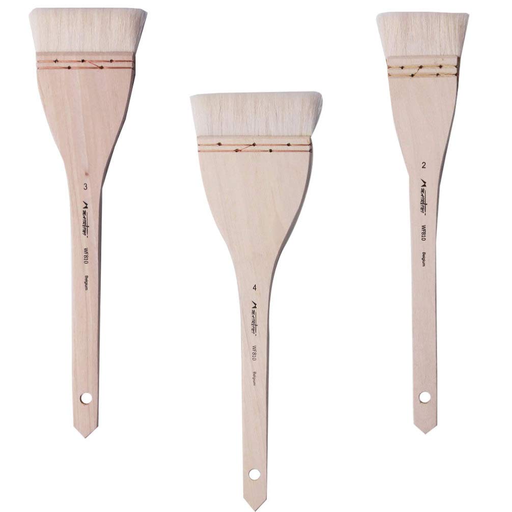 EXCEART 3-Piece Watercolor Paint Brush Set - Wood Handle Artist Brushes for Cabinets, Furniture, Fences & Walls - Perfect for Glue, Varnish & Stain Application - Ideal for DIY Home Projects & Professional Painting