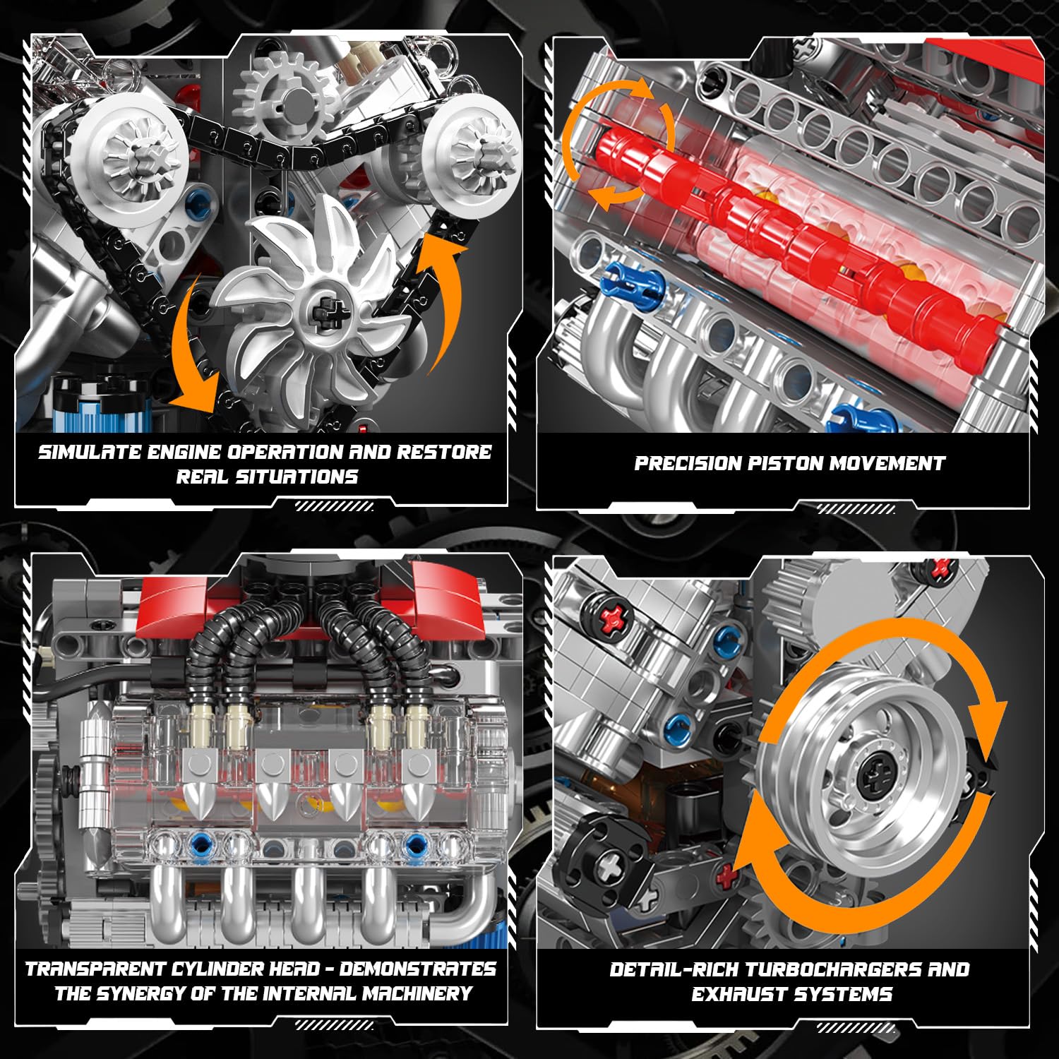 Mould King Mini V8 Engine Model Kit - 487+ PCS DIY Working Visible Engine with Motor & Battery | STEM Educational Building Toy for Adults & Kids | Perfect for Car Enthusiasts, STEM Learning, and Collector Displays