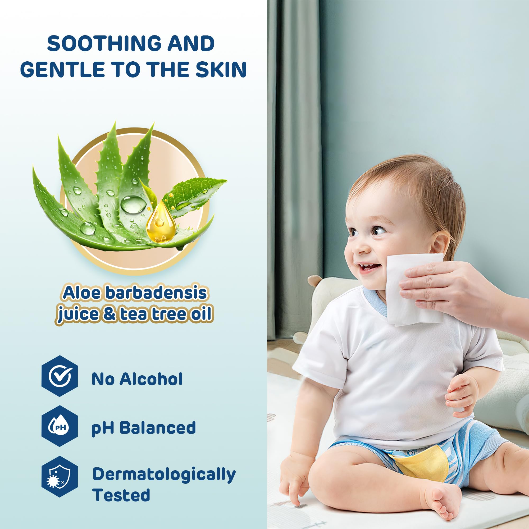 **Gentle Baby Wipes for Sensitive Skin - Aloe & Tea Tree Oil, 99% Purified Water, 320 Count (4 Packs of 80) | Ultra Soft, Paraben & Alcohol Free | Newborn Diaper Wipes for Daily Care & On-the-Go Use**
