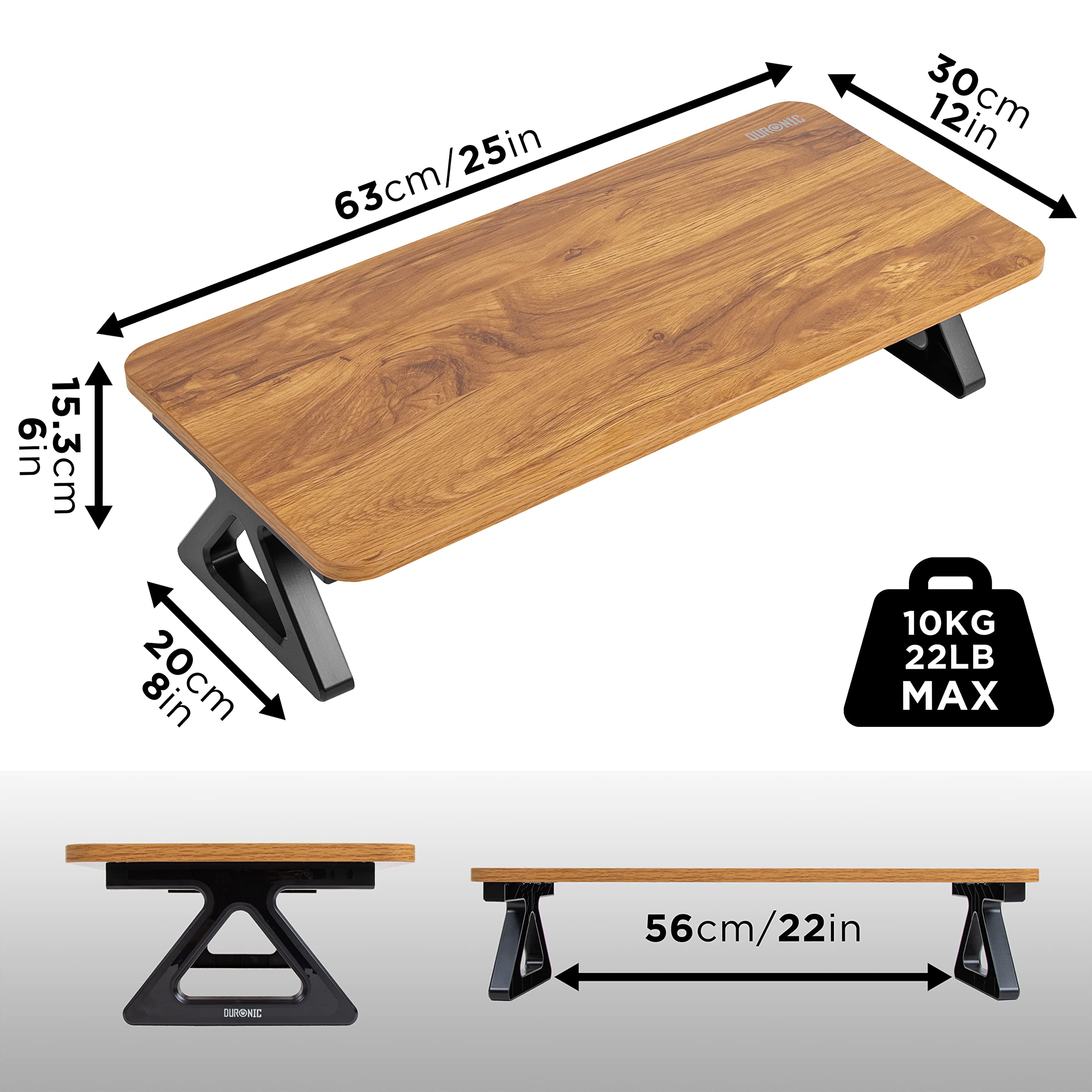 Duronic DM06 Monitor Stand Riser - 10kg Capacity, 63cm x 30cm Antique Walnut Wood Effect - Ergonomic Laptop & Computer Screen Stand for Home & Office Workspace