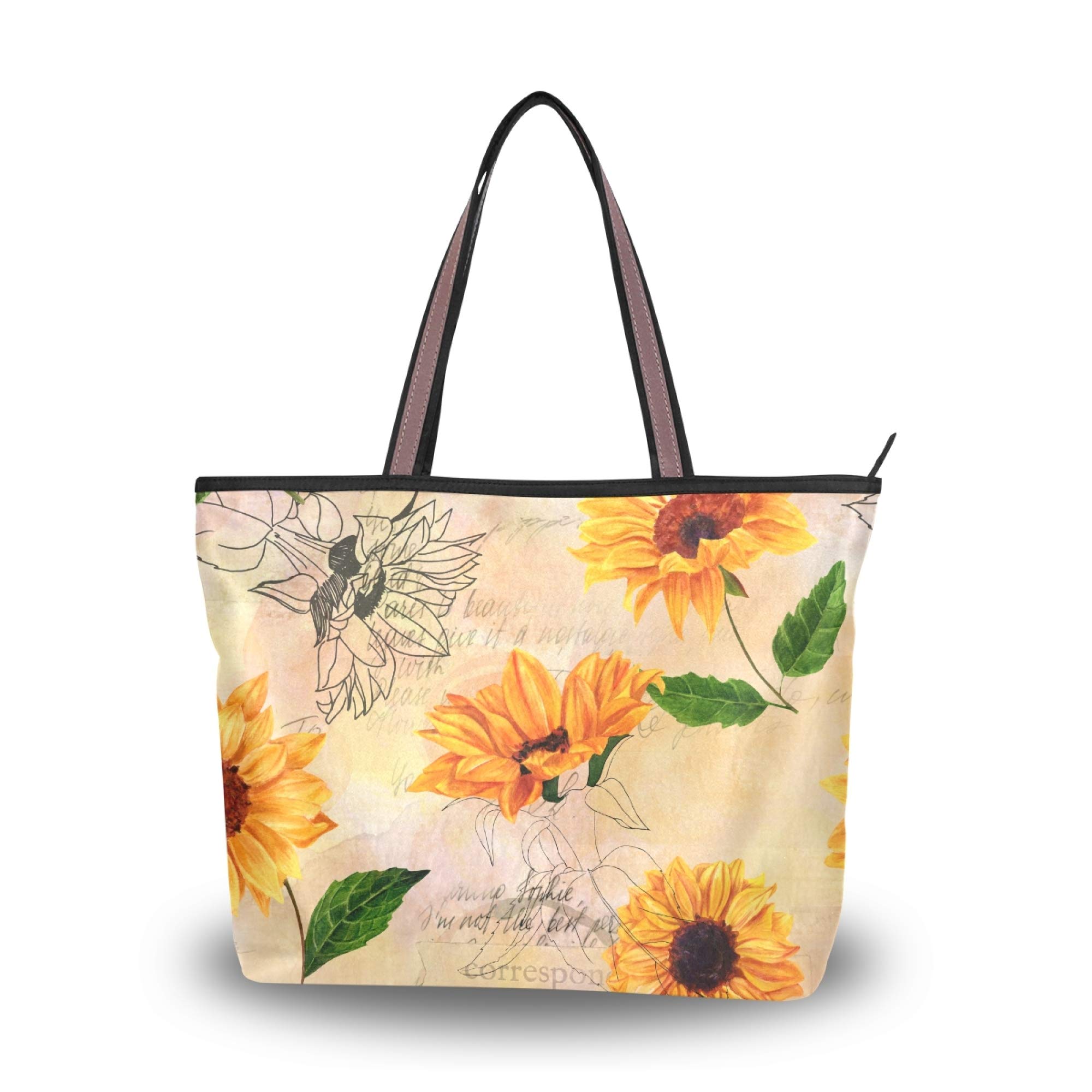 LINQIN Large Tote Bags for Women - Stylish Shoulder Handbag with Sunflower Retro Design, Perfect for School, Work, Shopping & Mom Gift | Durable & Spacious Everyday Carry Bag