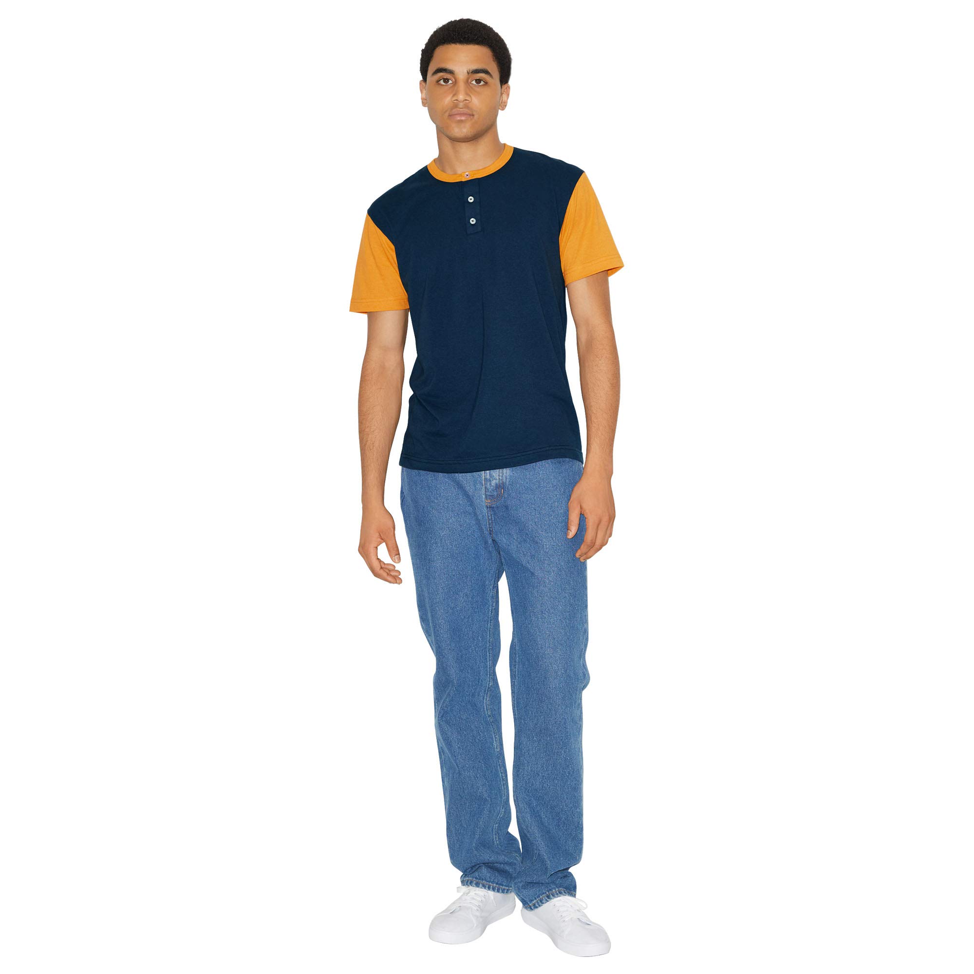 American Apparel Men's 50/50 Short Sleeve Colorblock Henley Shirt - Soft Cotton Blend Casual Tee for Everyday Wear, Gym & Outdoor Activities