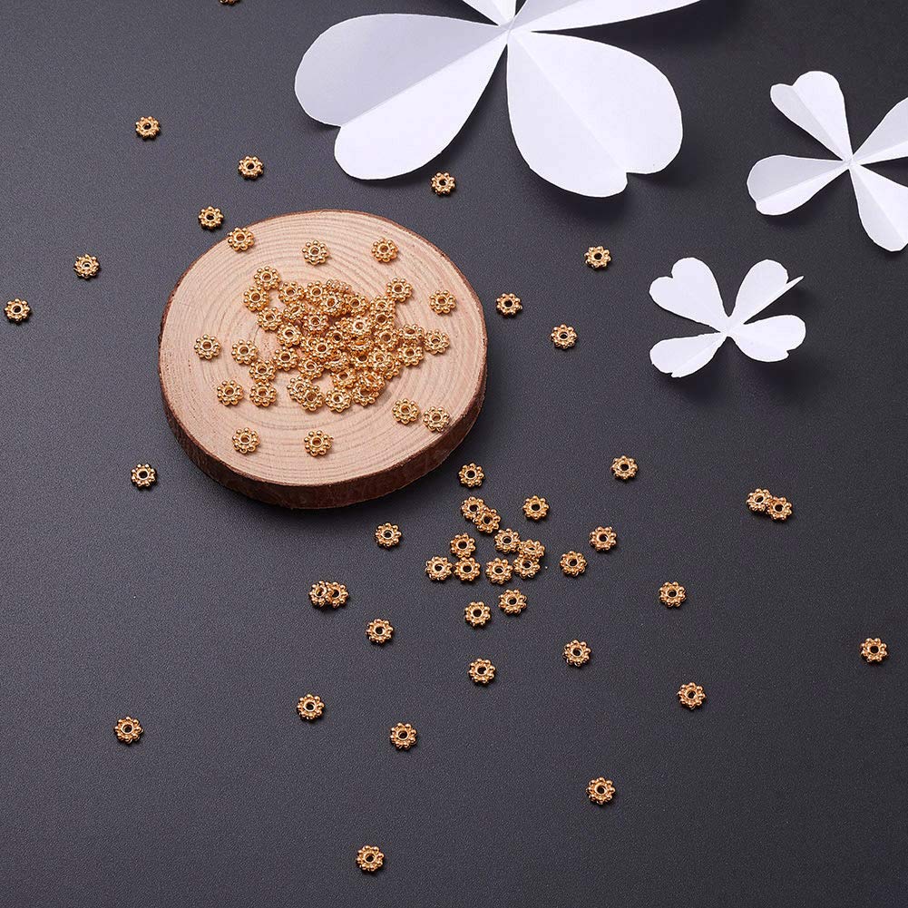 Craftdady 300Pcs 5x1.5mm Golden Daisy Flower Spacer Beads with Snowflake Charms - 1mm Hole for DIY Jewelry Making, Necklaces, Bracelets & Earrings - Perfect for Handmade Gifts and Craft Projects