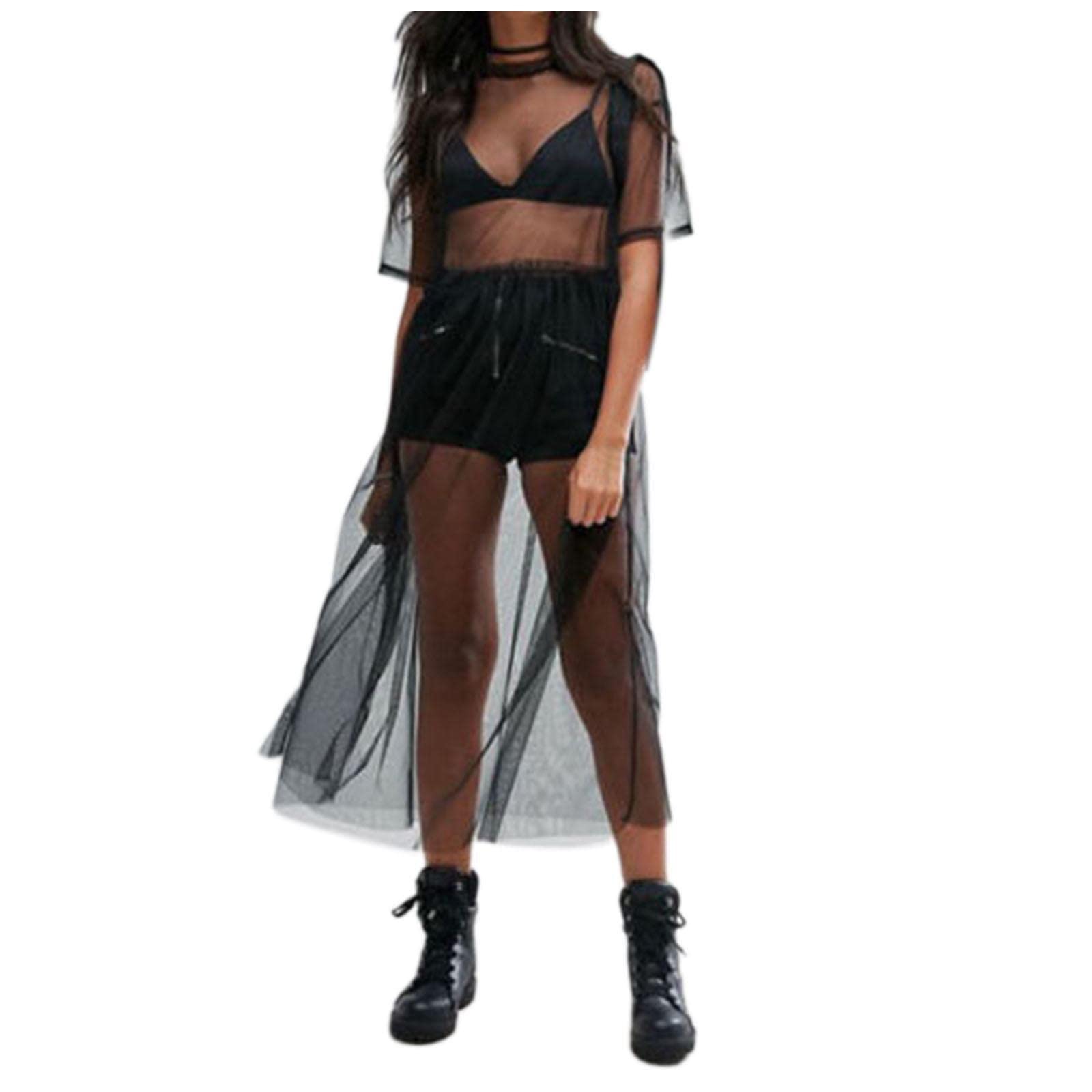 Homlpope Women's Sexy Crochet Triangle Mesh Coverup - Stylish Beach Swimwear with Slit Design for Summer Vacation, Pool Party & Boho Outfit