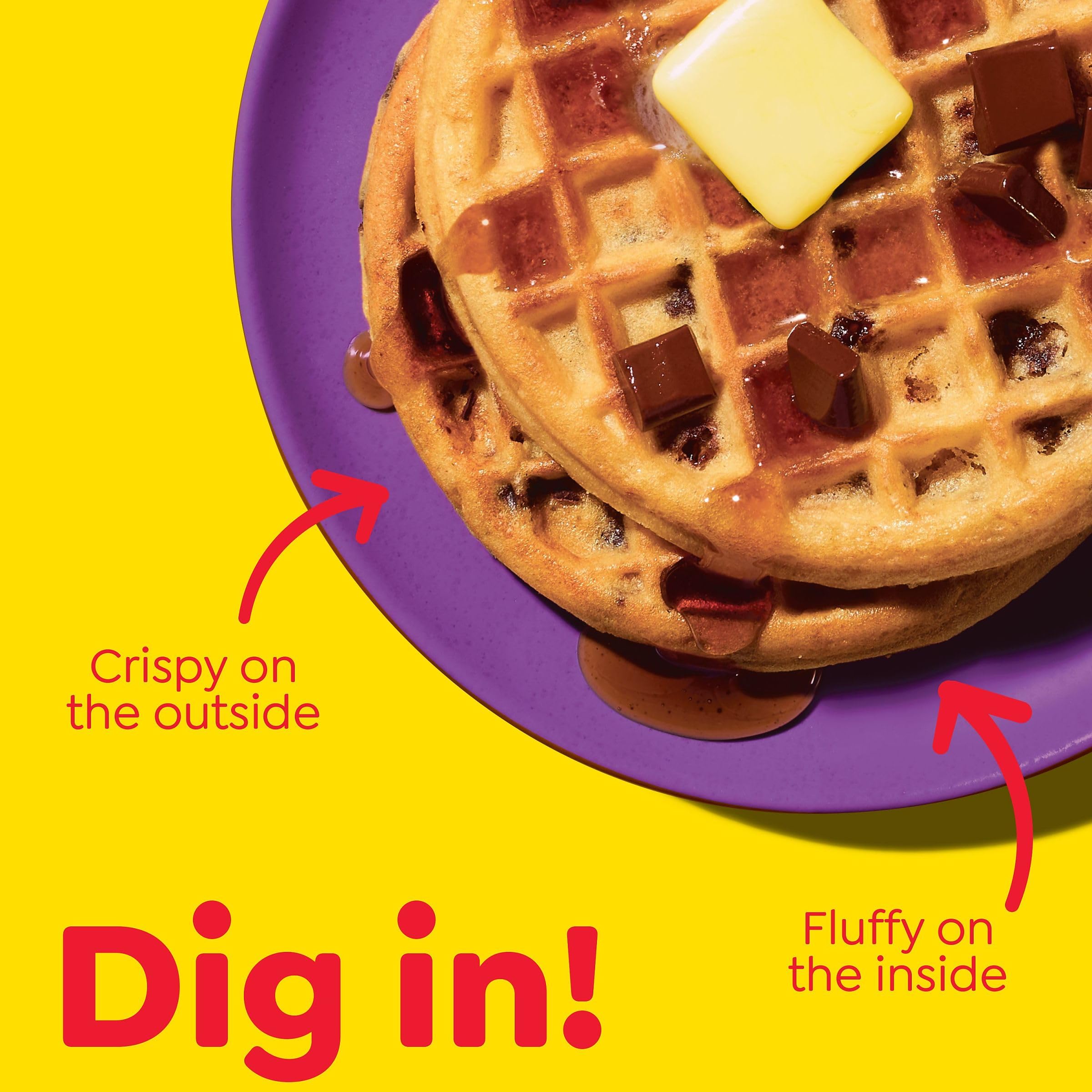 Eggo Frozen Waffles Chocolate Chip - 10 Count (12.3oz) | Quick Breakfast Food for Kids & Adults | Perfect for Busy Mornings, School Lunches & On-the-Go Snacks
