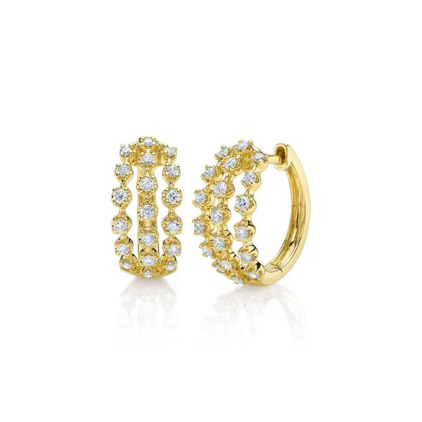 14K Yellow Gold Diamond Crown Huggie Earrings for Women - Elegant Everyday & Special Occasion Jewelry Gift