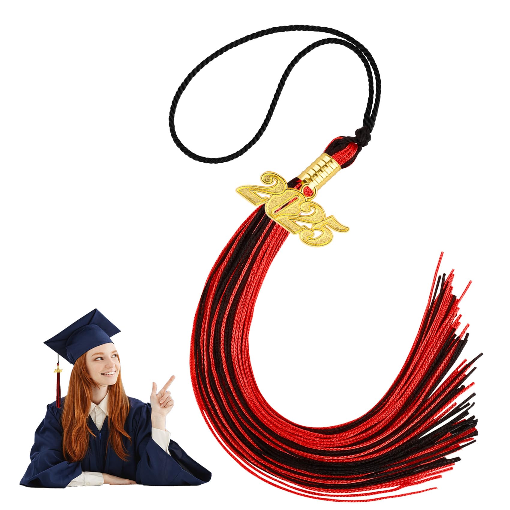 2025 Graduation Tassel - Red & Black Graduation Cap Tassel with Gold 2025 Charm, Graduation Hat Decorations & Gifts for Class of 2025 - Perfect for Graduation Ceremonies, Parties & Photo Props