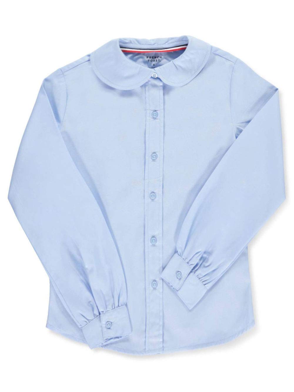 French Toast Big Girls' Long Sleeve Peter Pan Collar Blouse - Blue, Size 7 | Cute School Uniform & Dressy Occasion Top for Girls