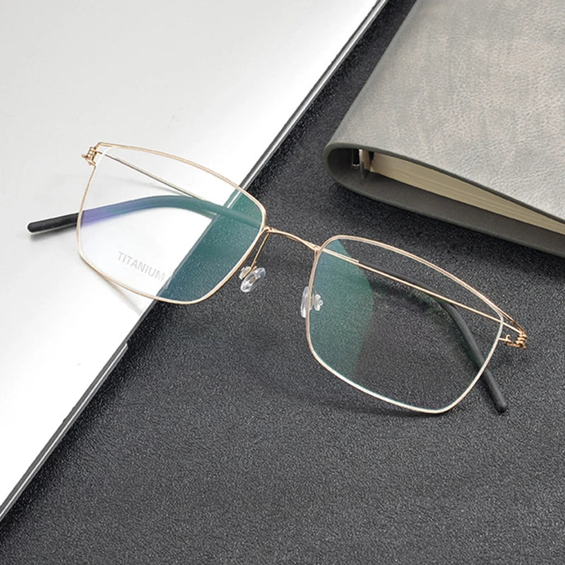 Unisex Black Titanium Square Screwless Full Rim Eyeglasses Frame 42001 - Lightweight & Durable for Work, Reading, and Everyday Wear