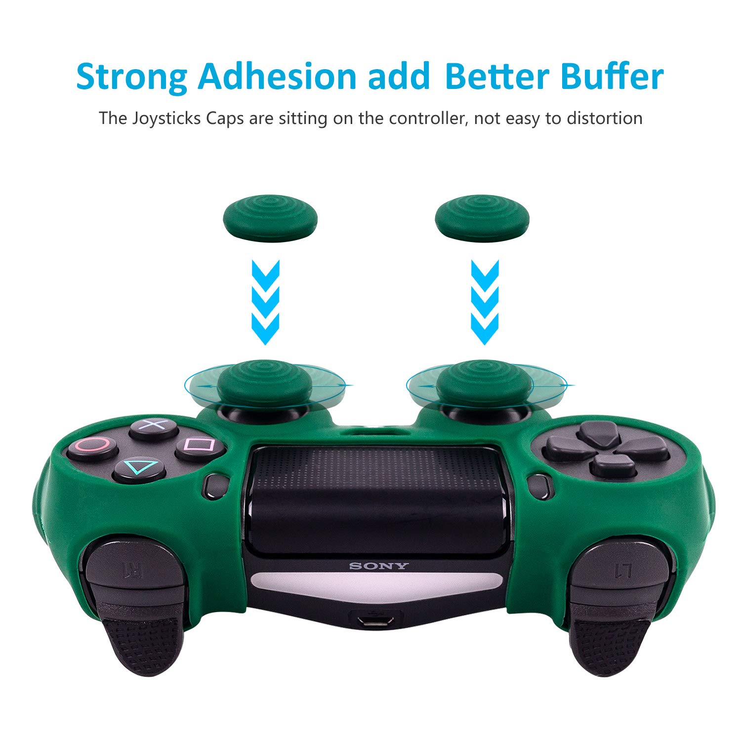 Premium Anti-Slip Silicone Cover for PS4 Controller - DualShock4 Skin Grip Protector Case Compatible with Sony PS4/PS4 Slim/PS4 Pro (Includes 8 Thumb Grips) - Green - Perfect for Gaming, Protection & Enhanced Grip During Long Play Sessions