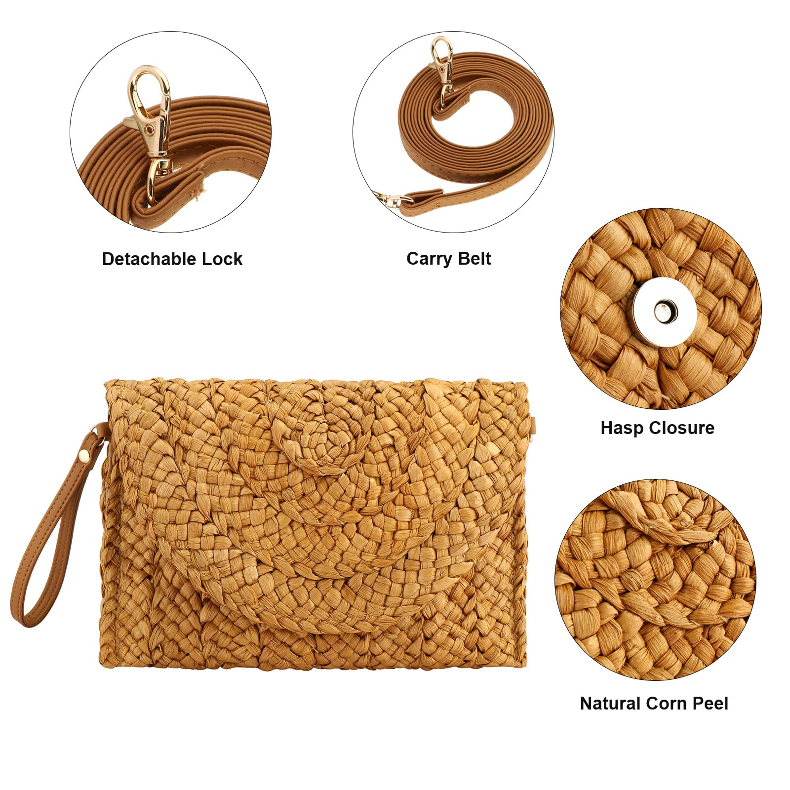 Stylish Straw Clutch Beach Bag for Women - Summer Crossbody Straw Purse with Adjustable Strap | Perfect for Vacation, Pool Party & Boho Fashion