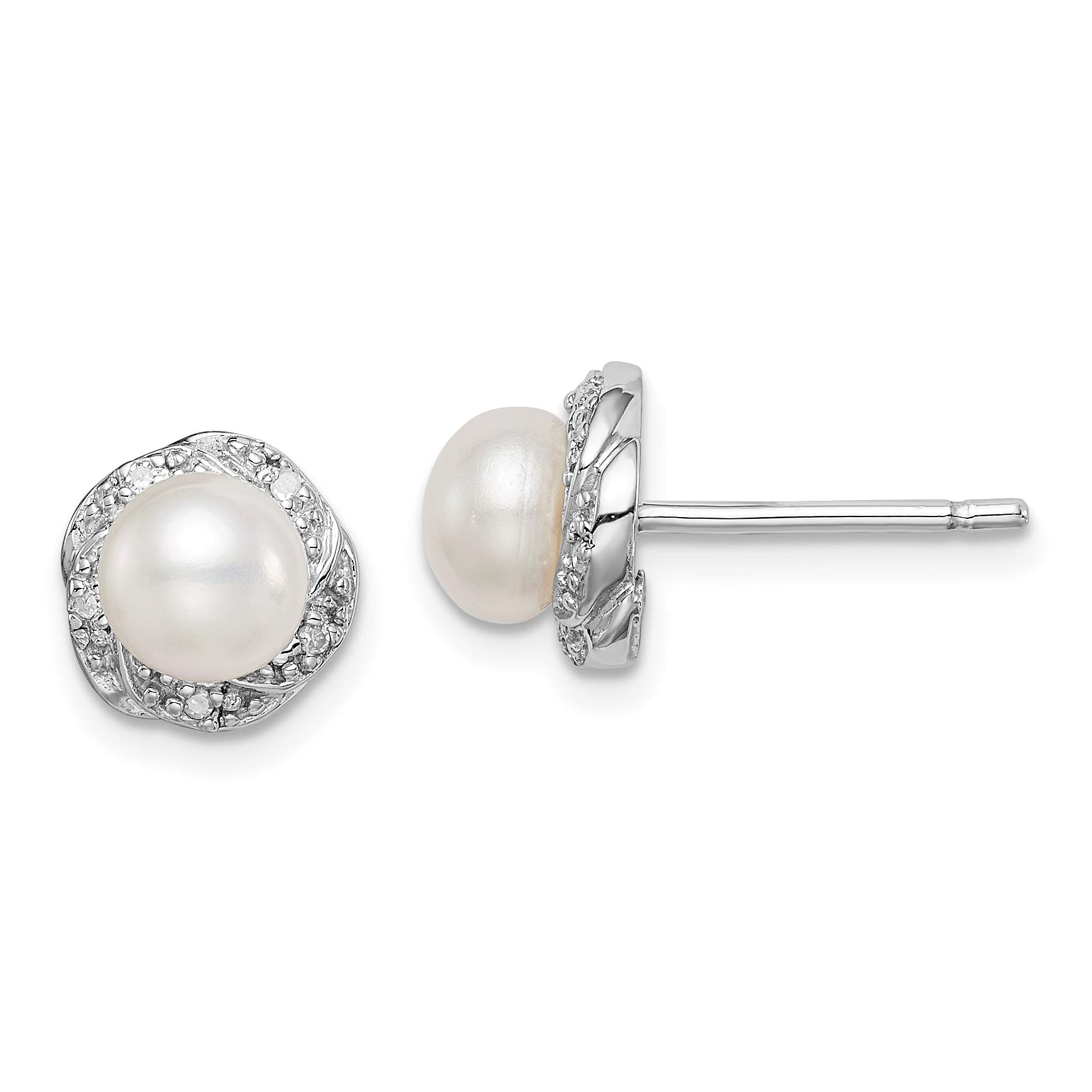 925 Sterling Silver Freshwater Cultured Pearl & Diamond Stud Earrings for Women - Elegant Fine Jewelry Gift for Her - Perfect for Weddings, Anniversaries & Special Occasions