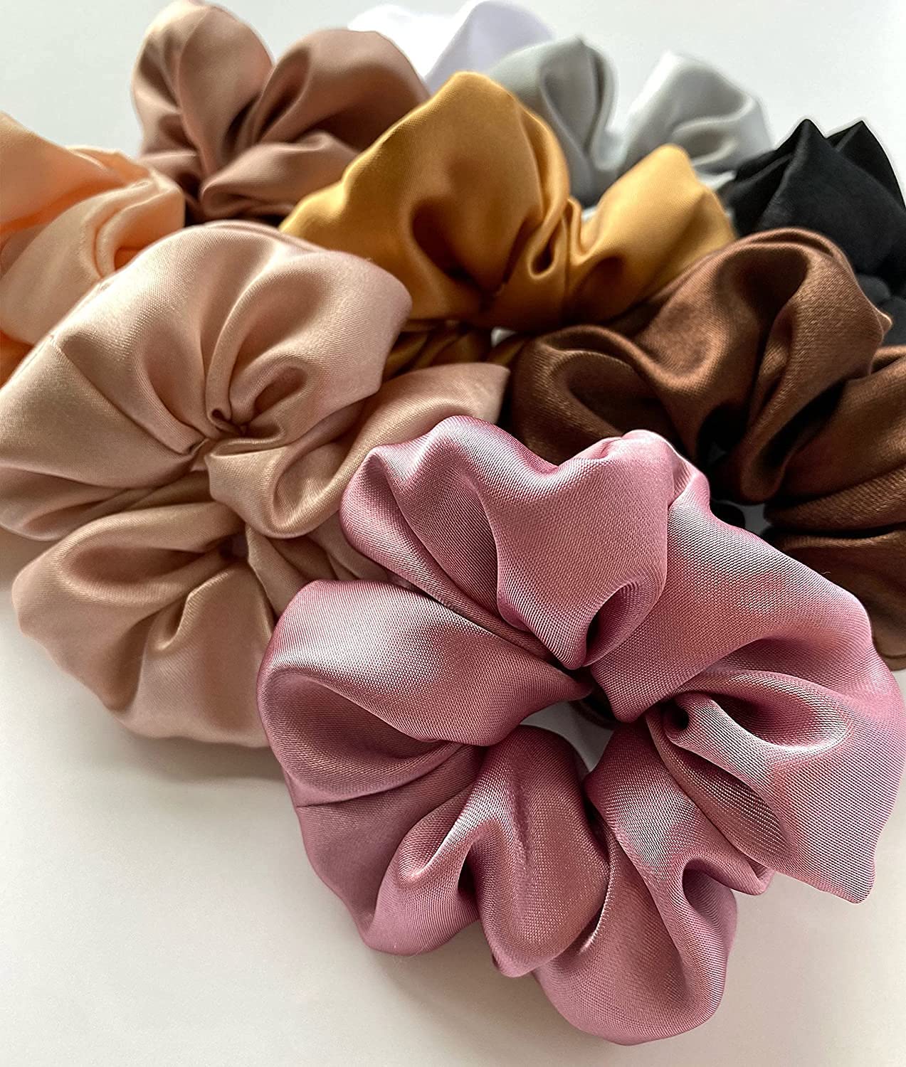 NANDANA COLLECTIONS 9-Piece Satin Hair Scrunchies Set - Soft Silk Elastic Hair Bands, Skinny Solid Hair Ties & Ponytail Holders for Women & Girls - Hair Accessories for Work, Gym, Party & Everyday Use (Set of 9)