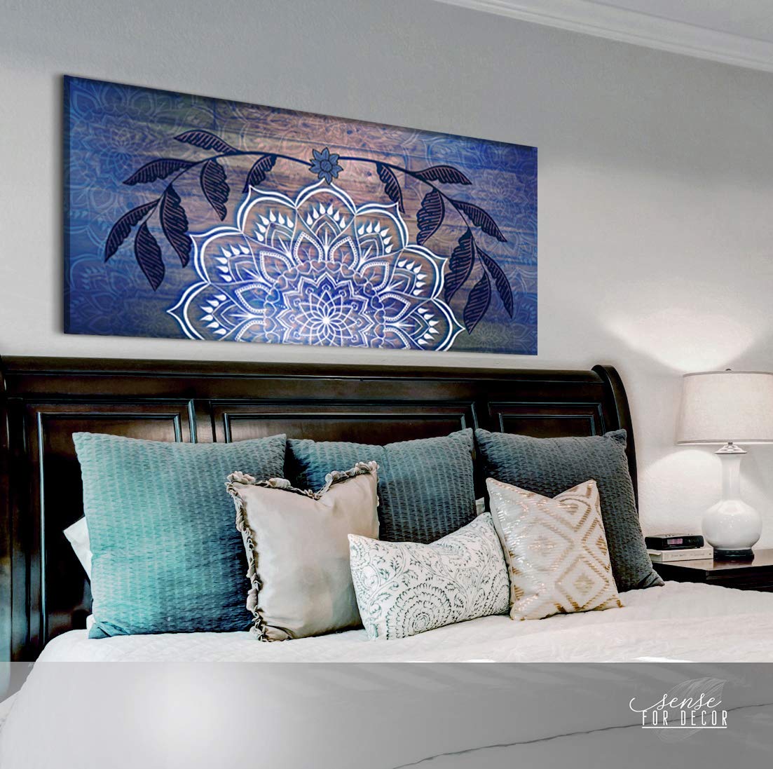 **Boho Mandala Wall Hanging - Handmade Macrame Wall Art for Bedroom & Living Room Decor - Blue Boho Headboard (42