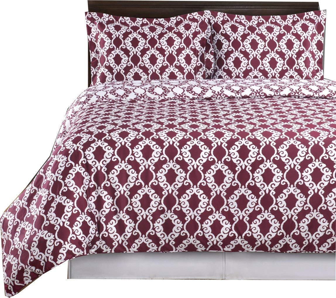 Royal Hotel Bedding Burgundy & White Sierri 3-Piece Twin/Twin XL Comforter Set - 100% Cotton 300 Thread Count - Soft & Breathable for Cozy Bedroom Decor, Dorm Room Essentials, Guest Room Luxury