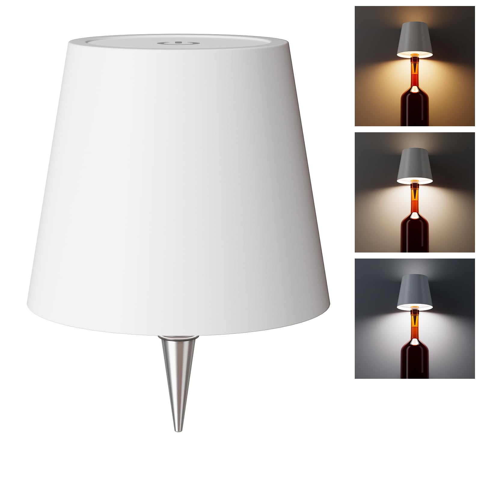 Rechargeable Wireless LED Bottle Lamp with 3 Color Temperatures & Stepless Dimming - Versatile Wine Bottle Light Shade for Home, Bedroom, Restaurant, Bar Decor - White (Perfect for Ambient Lighting, Romantic Dinners, and Party Decorations)