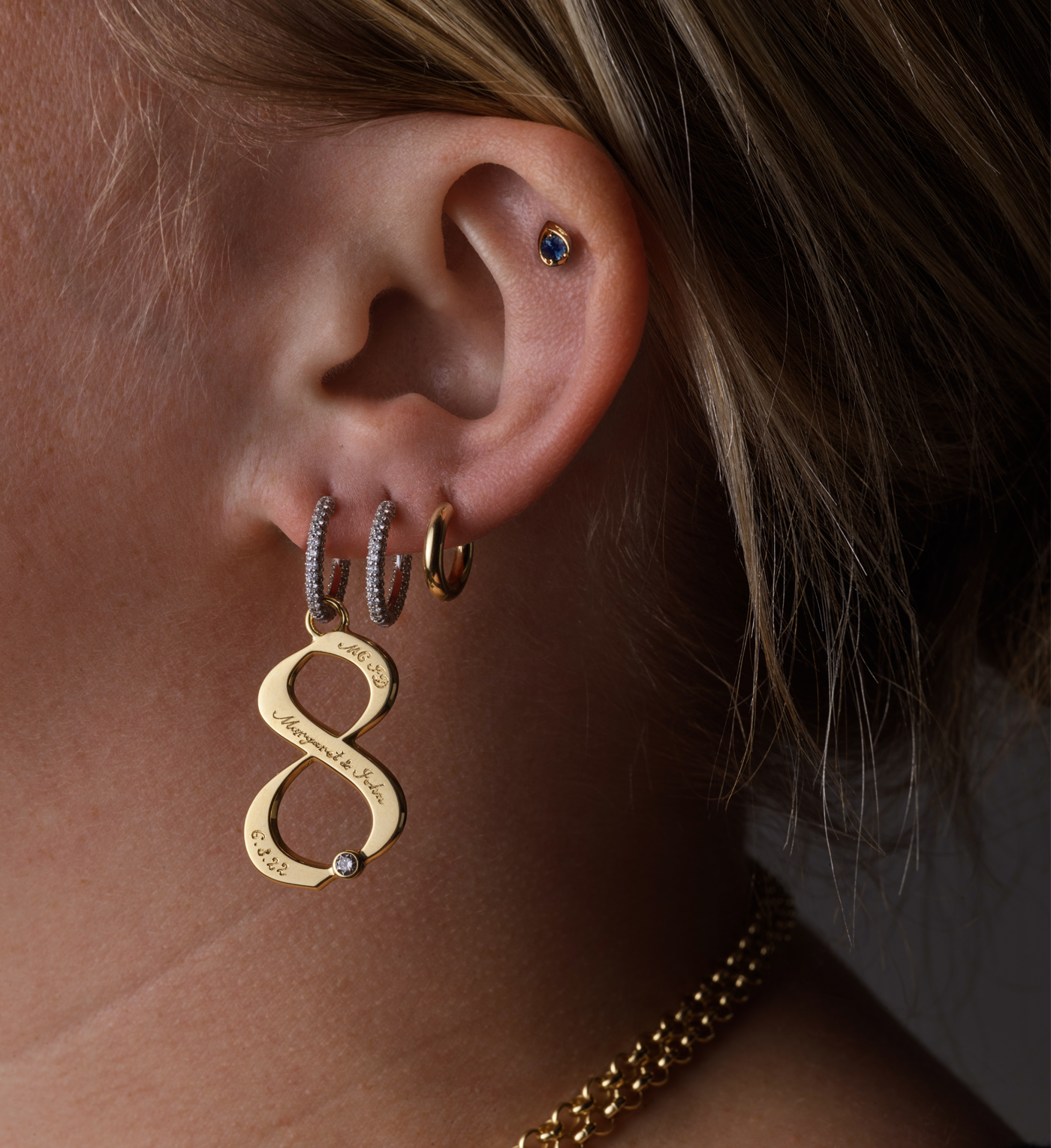 Engravable Number 0 Oversized Small Diamond Pave Chubby Hoop Earrings - Perfect for Birthdays, Anniversaries & Personalized Gifts