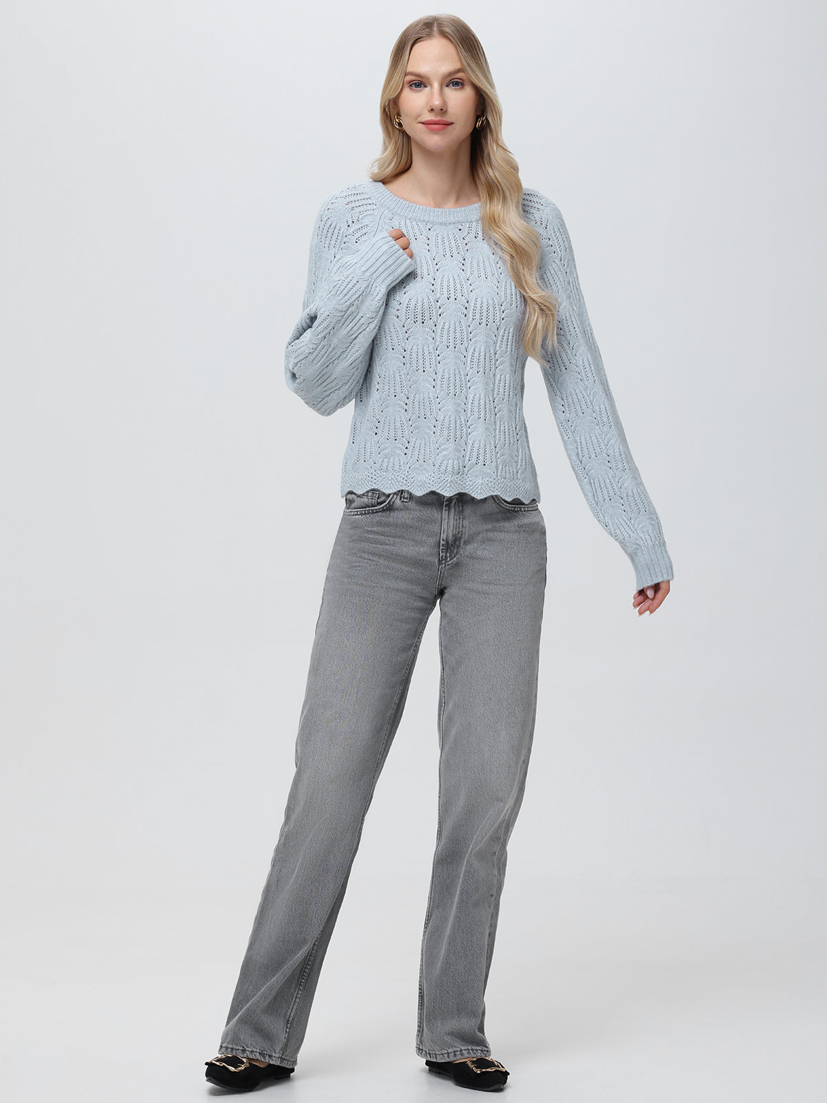 Athena Women's Pointelle Bow Back Sweater - Soft Knit Pullover for Casual Wear, Office & Date Nights | Elegant Lace Detail & Comfort Fit