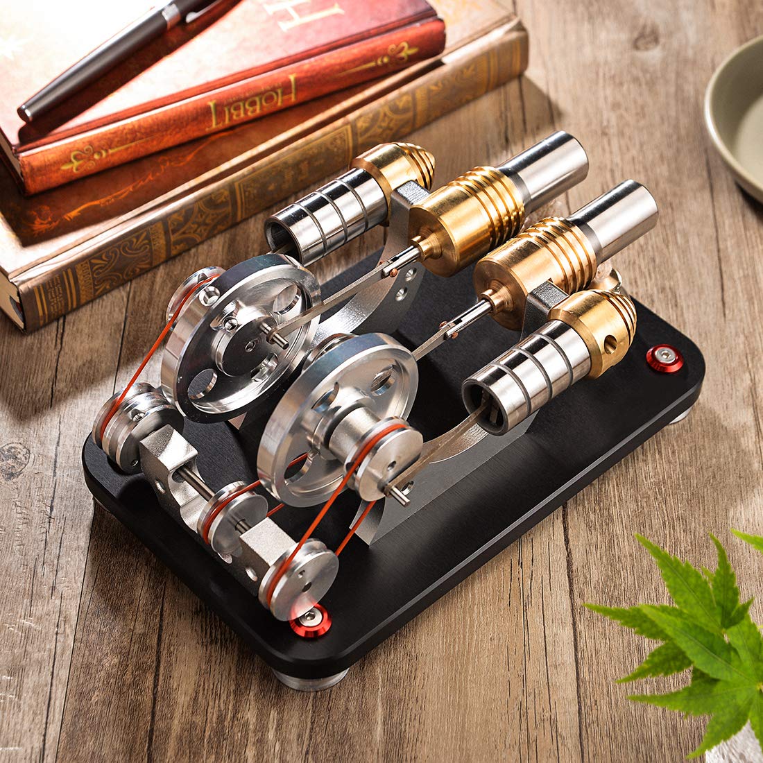 2-Cylinder Stirling Engine Model - External Combustion Motor with Metal Electricity Generator | Science Experiment Toy for Adults & Kids | Perfect for STEM Education, Physics Learning & Desktop Display