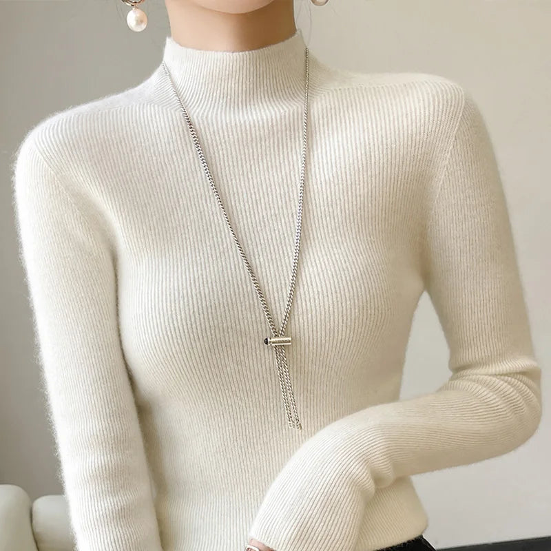 2022 Women's Cashmere Sweater Winter Warm Half Turtleneck Pullover Soft Comfortable Pure Color Knit Top for Casual Outfits & Office Wear