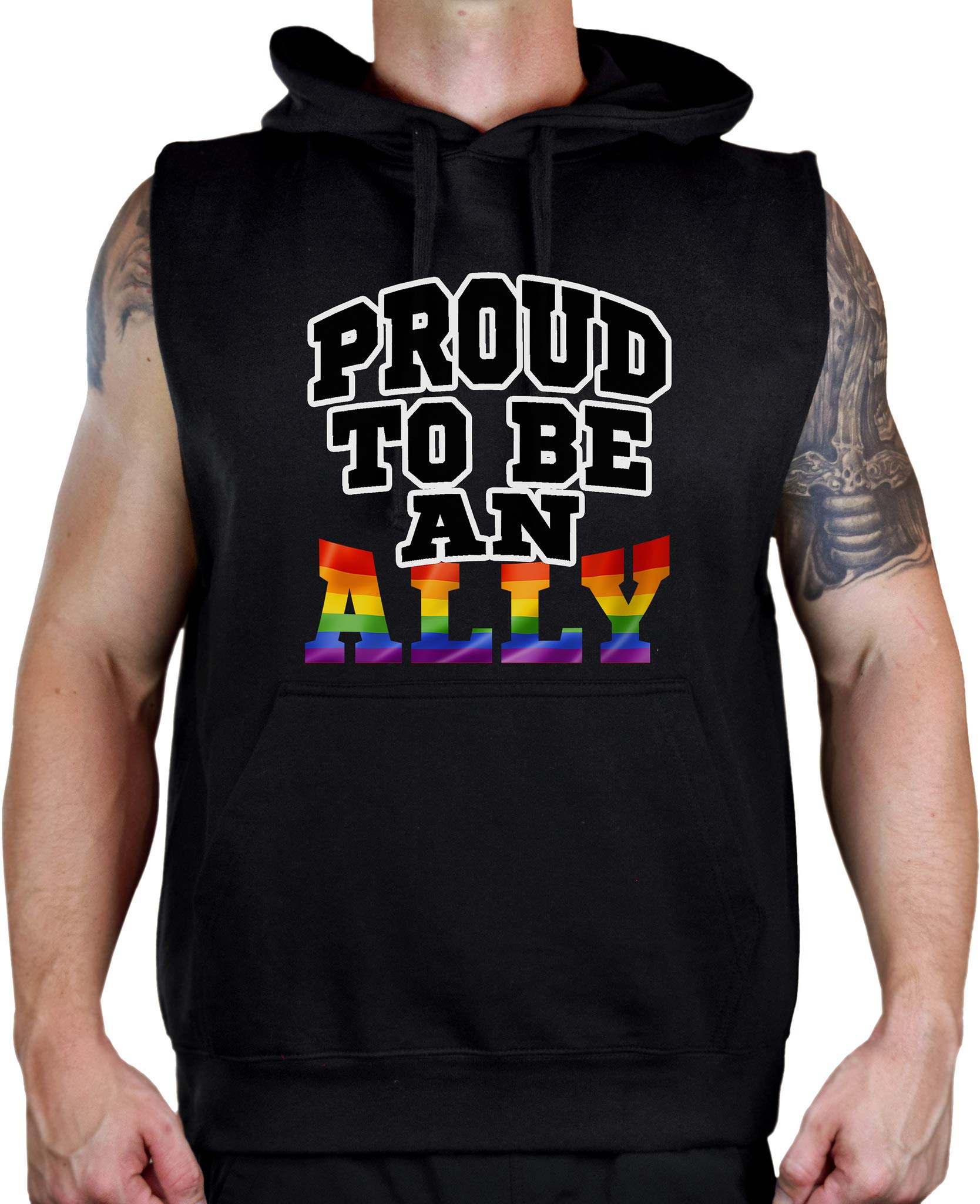 Men's Proud to Be an Ally KT T4 Black Sleeveless Hoodie Vest - Perfect for Gym Workouts, Running & Casual Streetwear