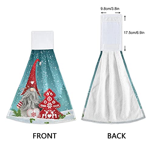 2 Pack Cute Winter Gnome Hanging Kitchen Towels - Soft Microfiber Coral Velvet Christmas Hand Towels with Loop for Bathroom, Oven & Kitchen - Absorbent Washcloth & Holiday Decor for Festive Home Decorating