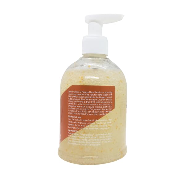 Jovees Herbal Ginger & Papaya Hand Wash with Rich Jojoba Oil Granules 300ml - Natural Moisturizing Hand Cleanser for Dry Skin - Perfect for Home, Kitchen, and Office Use