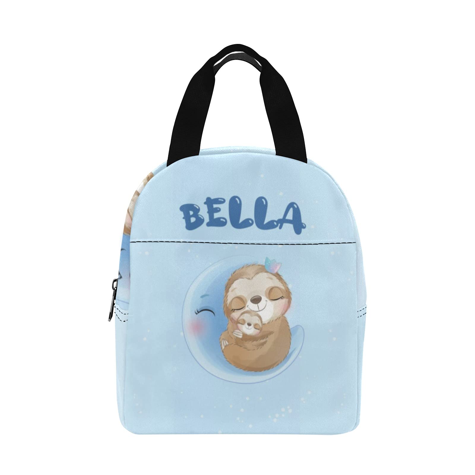 Personalized Insulated Lunch Bag with Pockets - Custom Name Sloth Blue Wave Printed Lunch Tote for Women, Men & Kids | School, Office, Work, Picnic & Outdoor Activities
