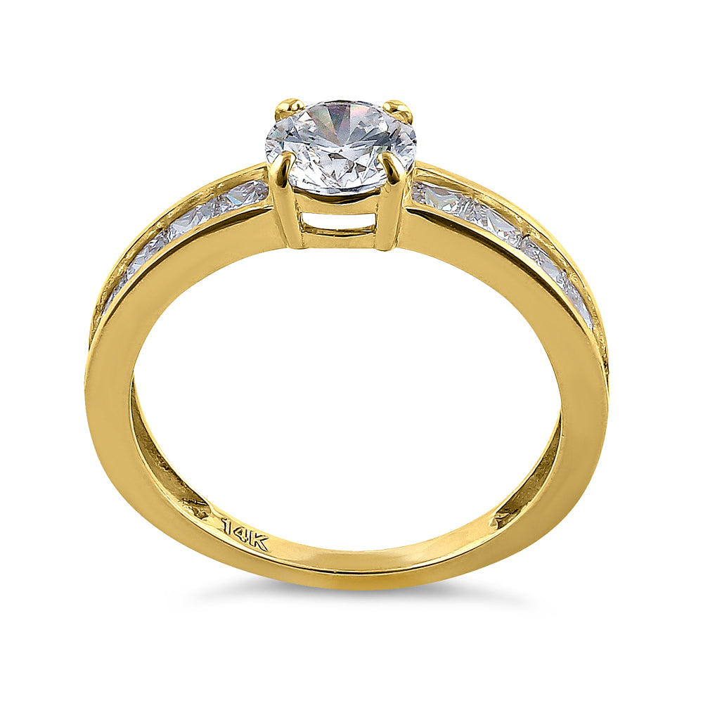 14K Yellow Gold Round & Princess Cut Cubic Zirconia Engagement Ring for Women - Perfect for Proposals, Anniversaries & Special Occasions