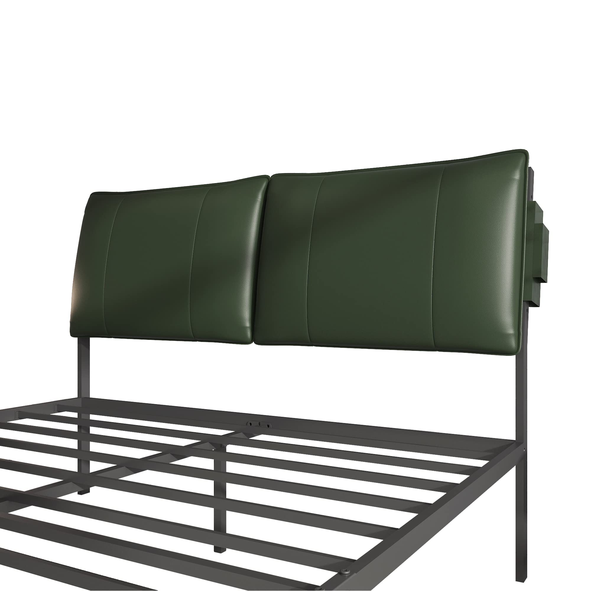 Queen Size Metal Bed Frame with Green Leathaire Headboard - Heavy Duty Steel Platform Bed with Reinforced Metal Slats, No Box Spring Needed - Modern Black Bed Frame for Master Bedroom, Guest Room & Dorm