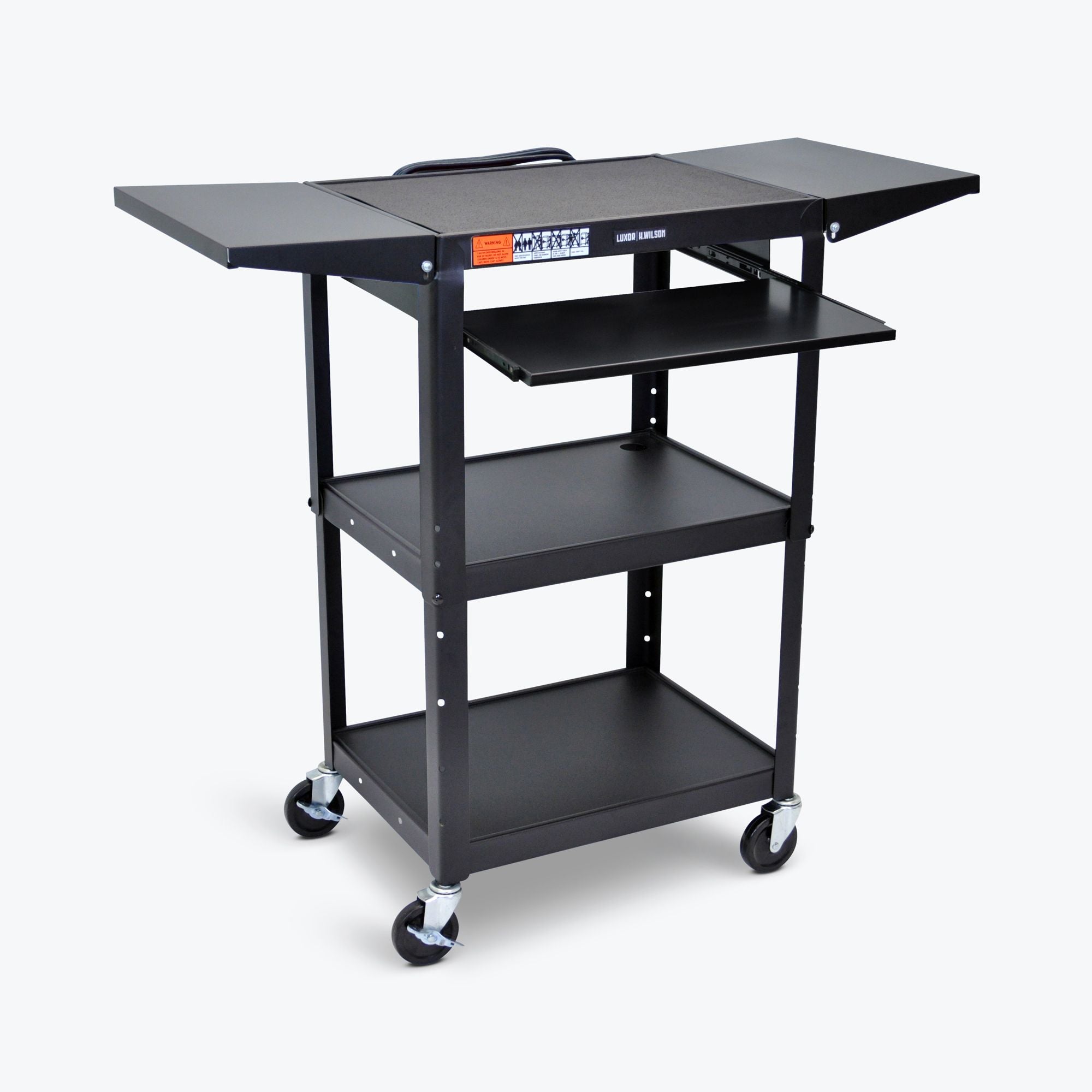Adjustable Height Steel AV Cart with Pullout Keyboard Tray & Drop Leaf - Perfect for Classroom, Conference Room & Home Office Use