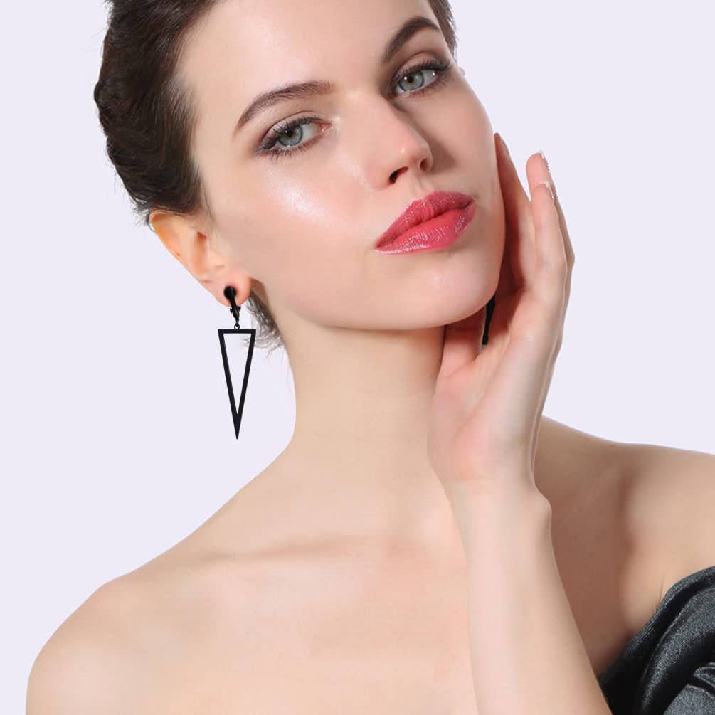 Stylish Metal Geometric Clip-On Drop Earrings for Women - Gold, Black & Silver Non-Piercing Dangle Earrings (Rectangle, Triangle, Bar, Circle, Waterdrop, Ellipse) - Perfect for Parties, Weddings & Everyday Wear