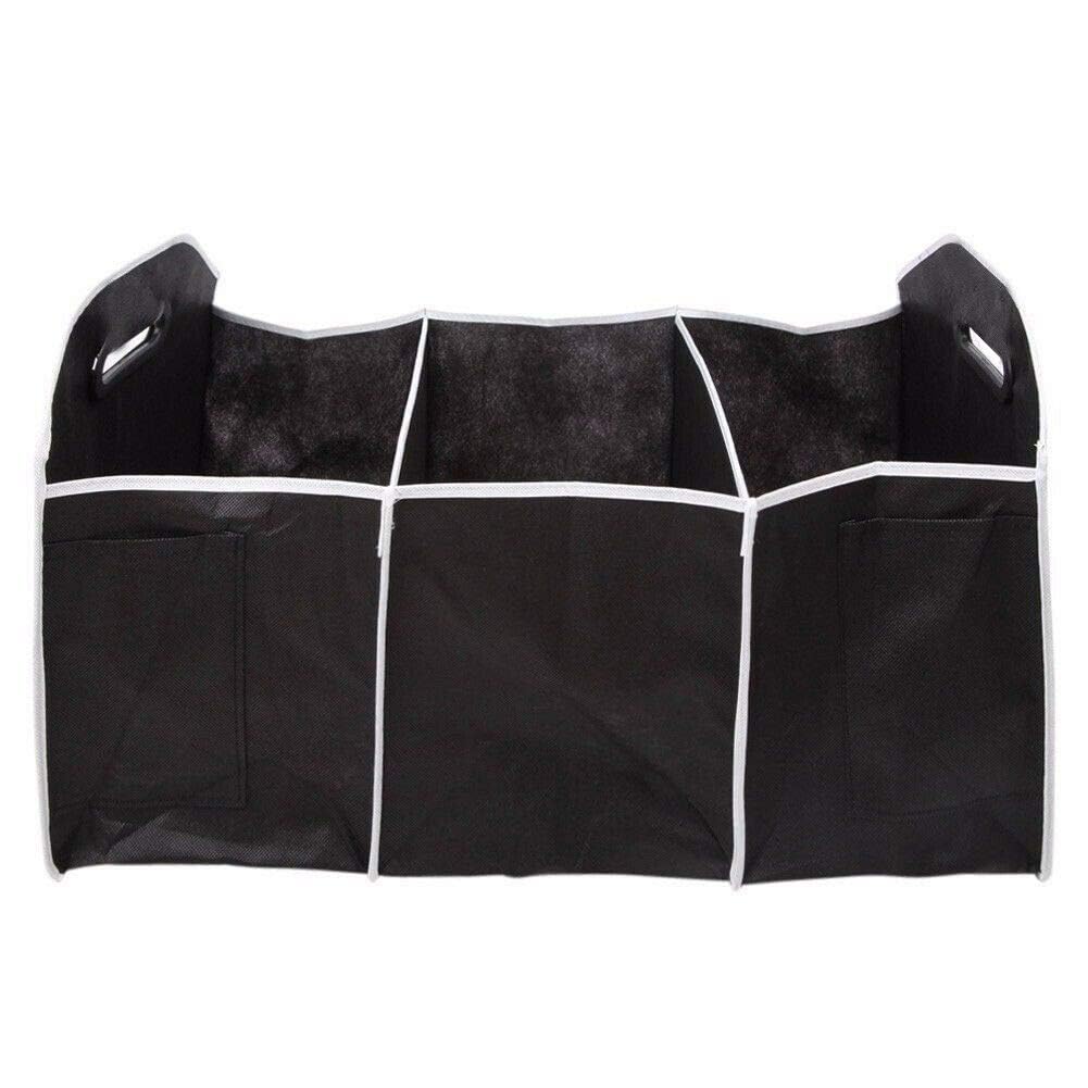 Black Foldable Extra Large Trunk Organizer with 3 Compartments - Portable Car Storage Holder for SUV, Groceries & Travel Essentials | Perfect for Road Trips, Shopping & Vehicle Organization