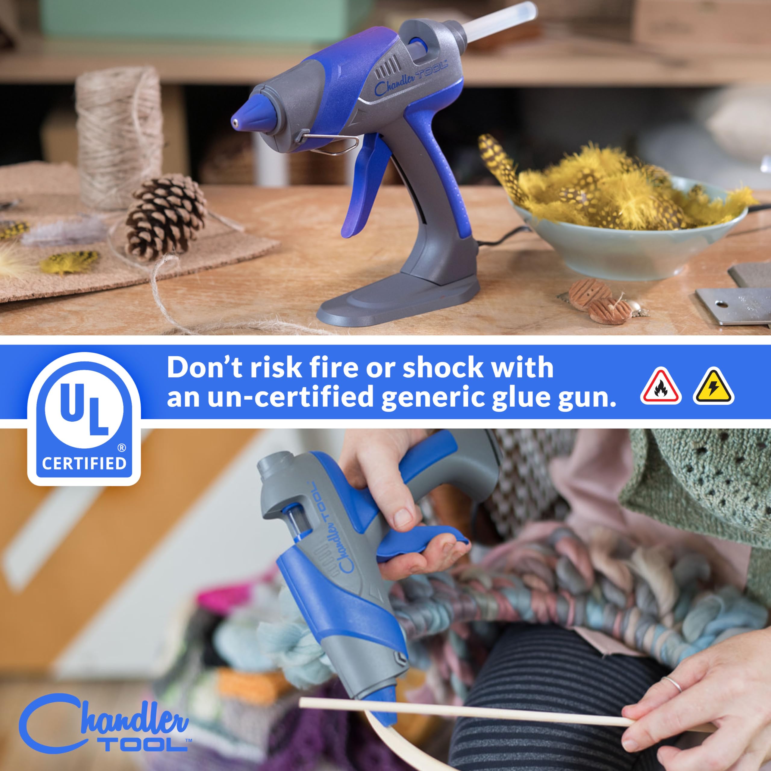60W High Temperature Full Size Hot Glue Gun with Stand - Heavy Duty Construction Glue Gun for DIY Projects, Home Repairs, Arts & Crafts - Includes 12 Glue Sticks & Non-Slip Base - Perfect for Woodworking, Scrapbooking, Jewelry Making & School Projects