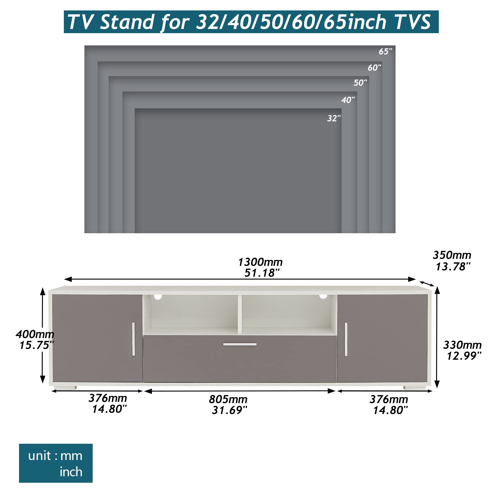 Modern LED TV Stand with Storage - 65 Inch High Gloss Entertainment Center, Quick Assembly in 20 Minutes - Perfect for Living Room, Bedroom or Lounge (Grey) | Stylish Media Console for Home Theater Setup & Family Entertainment