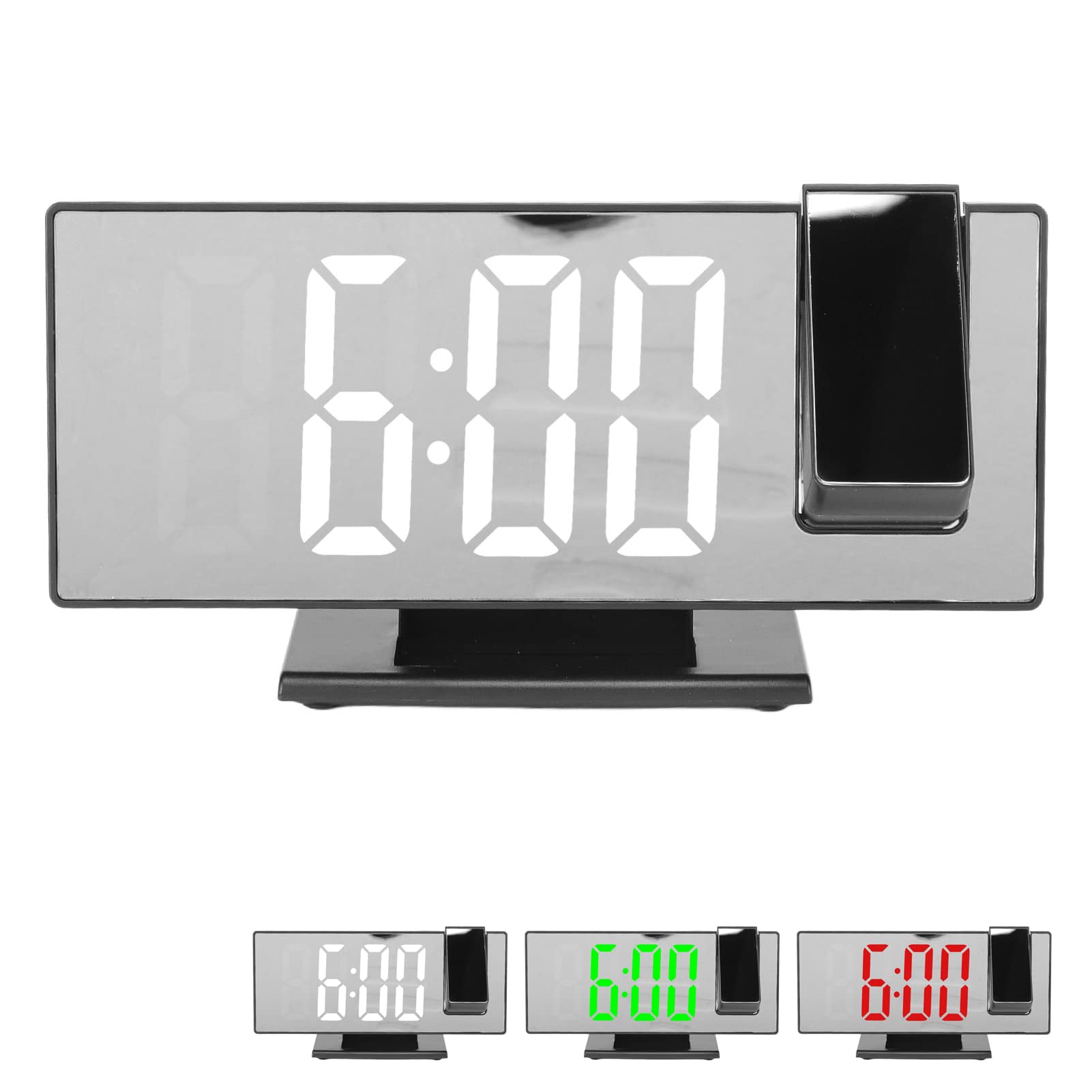 Digital Alarm Clock with Projection, USB Charging, Auto Dimming & Mirror LED Screen - Date, Temperature Display, Mode Selection, Power Saving LCD (Black Case, White Light) - Perfect for Bedroom, Office, Travel & Gift Giving