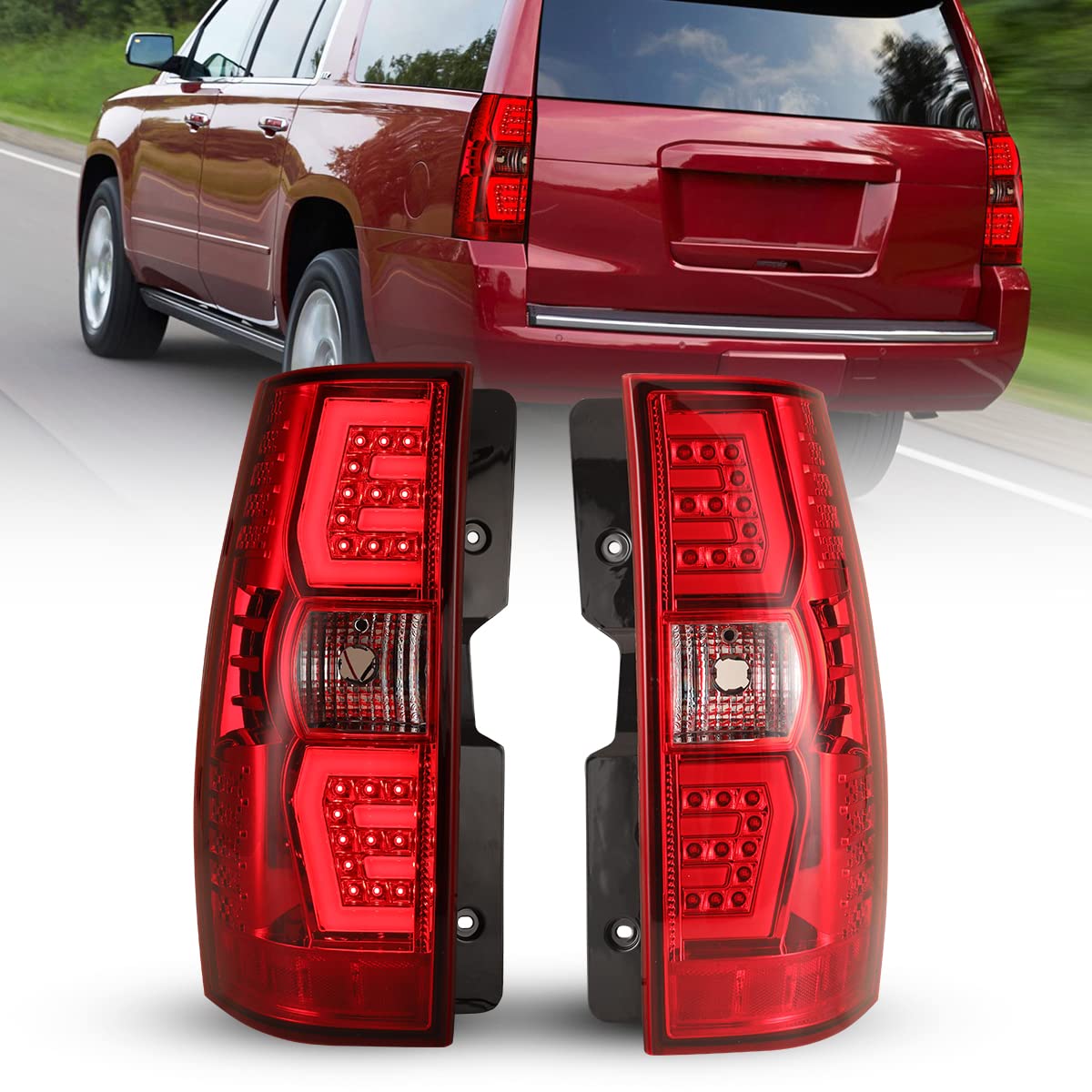 Nixon Offroad LED Tail Lights for Chevy Suburban 1500 2500 & Tahoe 2007-2014 - Red Lens Chrome Housing Replacement Lamps Assembly (1 Pair) - Enhanced Visibility & Style for Off-Roading & Night Driving