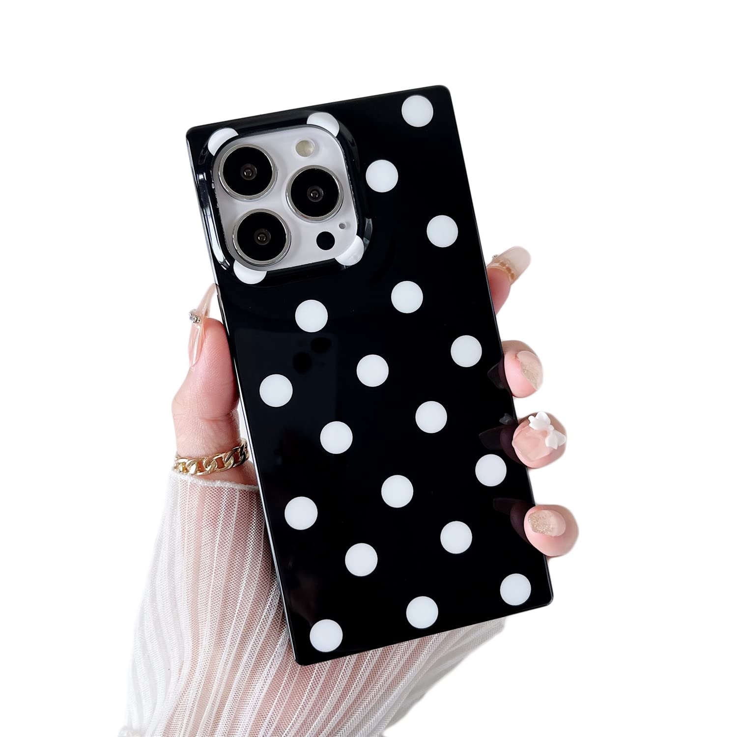 Cocomii Square iPhone 13 Pro Max Case - Slim Lightweight Glossy Cover with Black & White Polka Dot Geometric Pattern - Luxury Protective Case Compatible with Apple iPhone 13 Pro Max (23 BK/WH Dot) - Perfect for Everyday Use, Office & Travel Protection