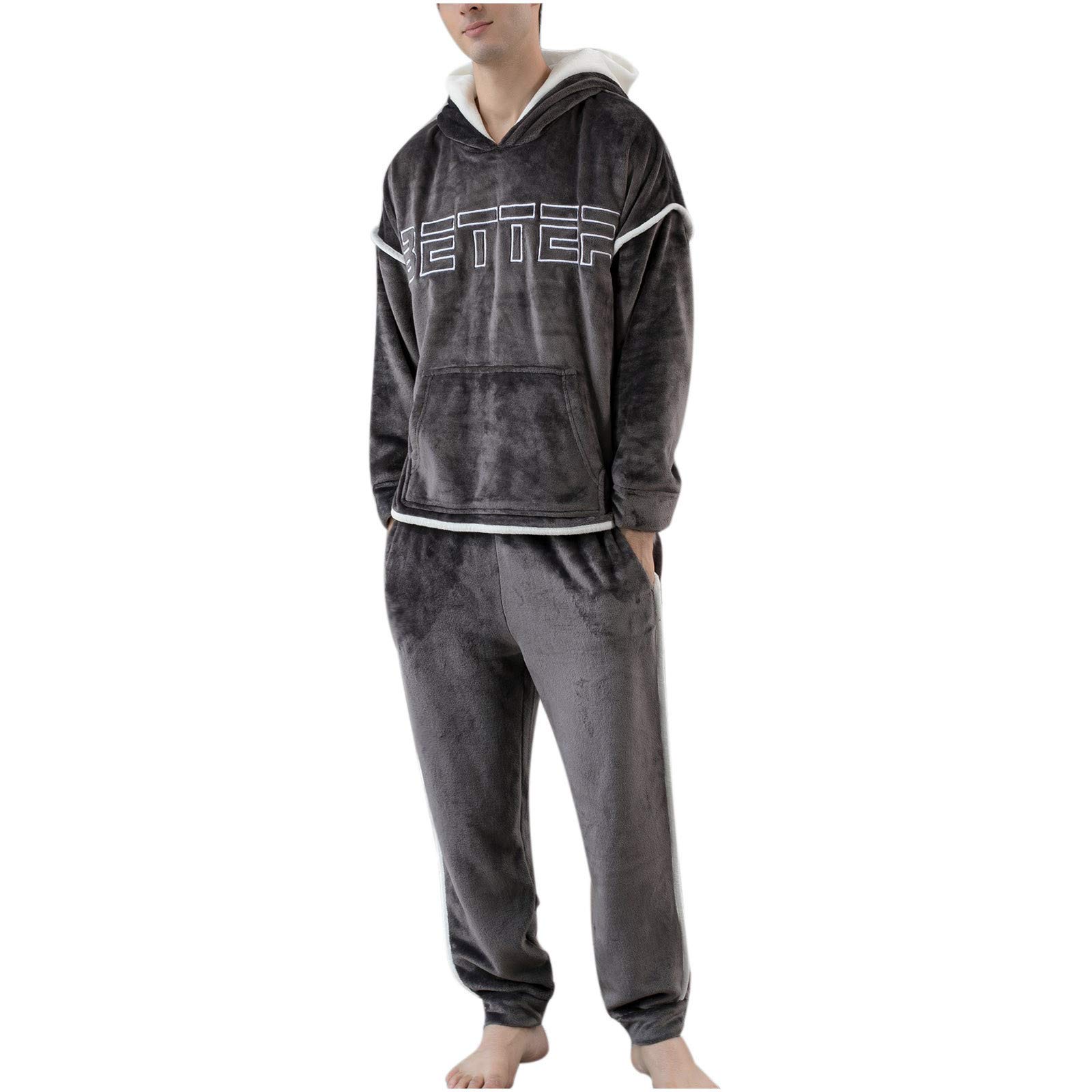 Women's Winter Long Sleeve Hooded Two-Piece Pajama Set with Pockets - Cozy Fleece Loungewear for Fall & Winter Nights at Home