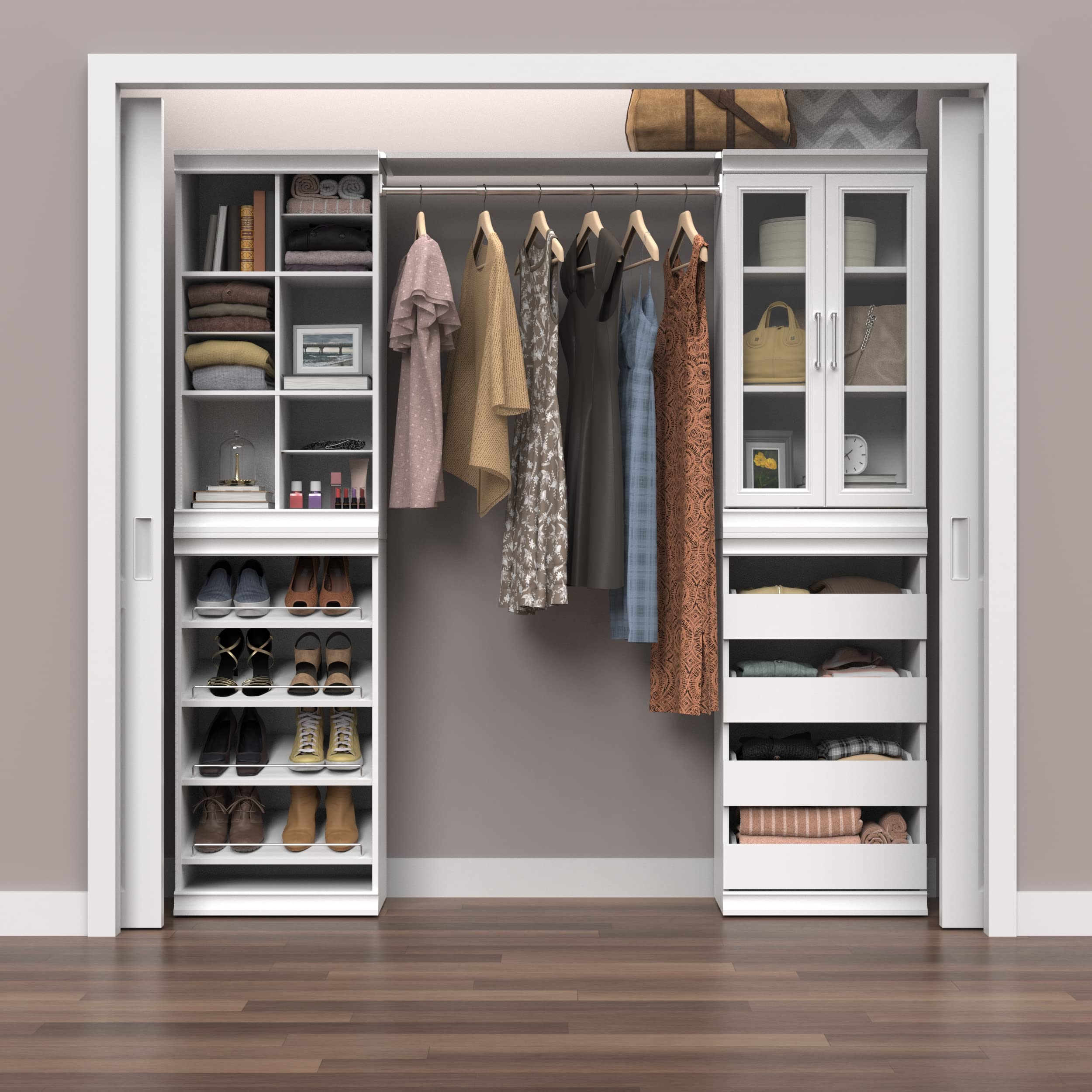 ClosetMaid 12-Shelf Modular Wood Closet Organizer - Adjustable Shelves with Dividers, Stackable Design, Full Backer & Decorative Trim in White | Perfect for Bedroom, Closet & Home Storage Organization