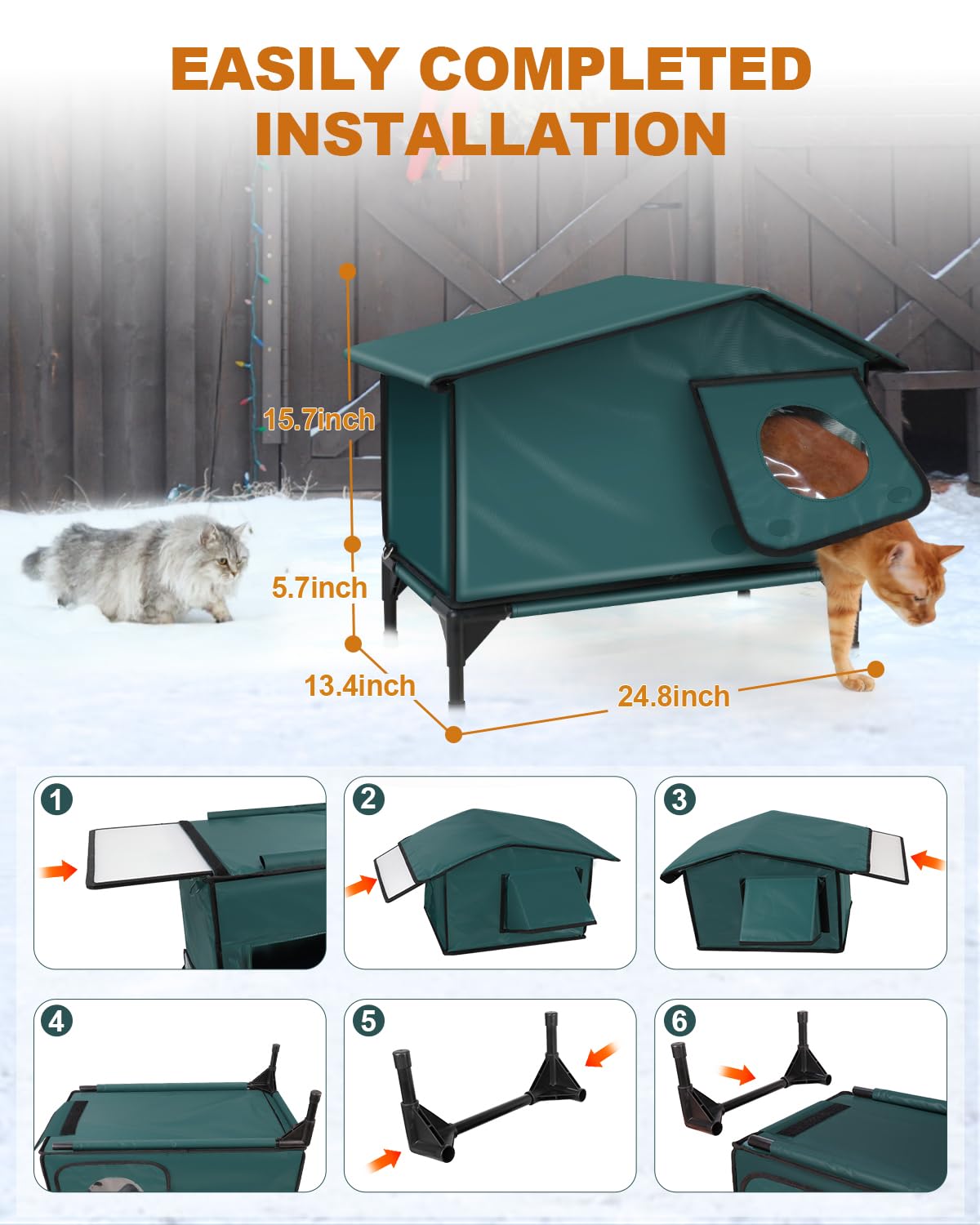 100% Waterproof Heated Cat House for Outdoor Cats - Safe Escape Door, Weatherproof Insulated Shelter with Heating Pad - Perfect for Feral Cats & Winter Protection - Ideal for Backyards, Garages & Cold Weather Use