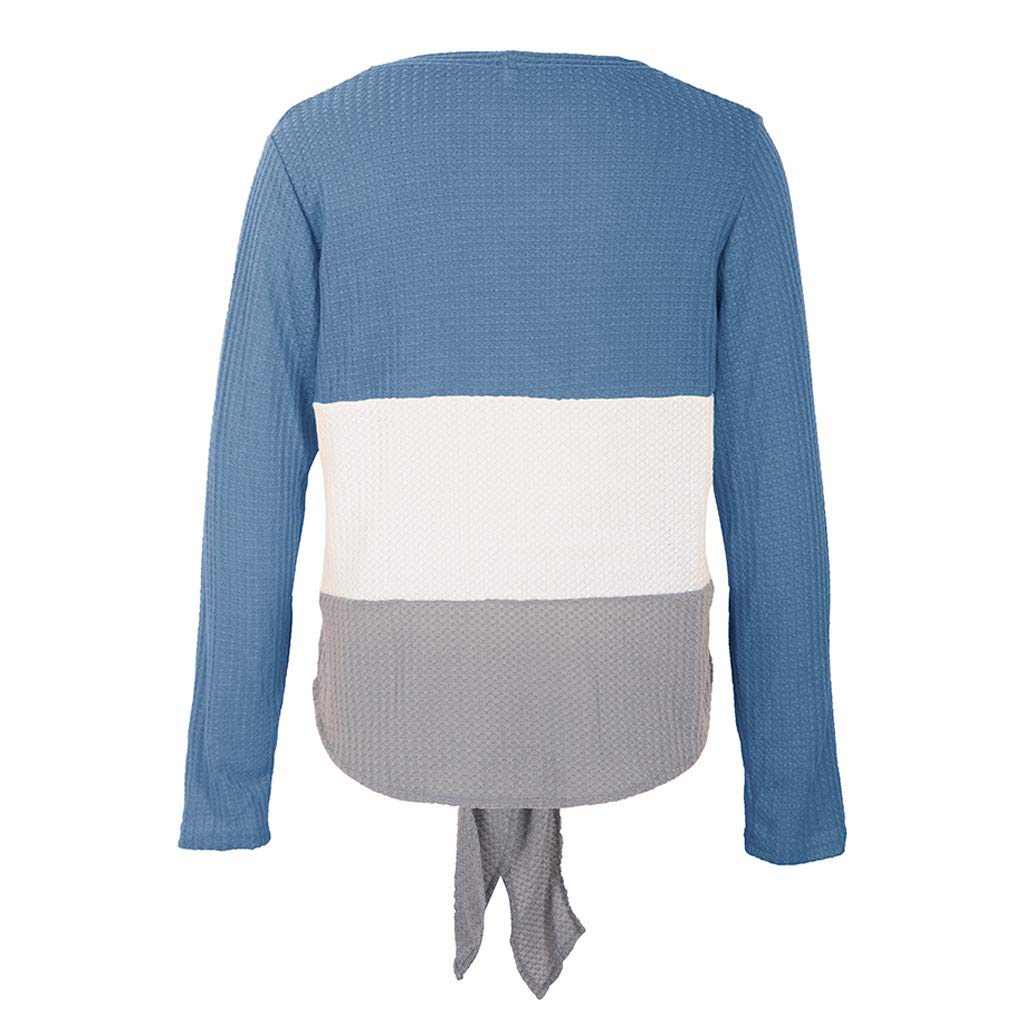 FarJing Women's Waffle Knit Tunic Blouse - Patchwork Knot Long Sleeve Henley Top with Triple Color Block Design | Casual Wear, Office Outfit & Fall Fashion T-Shirt