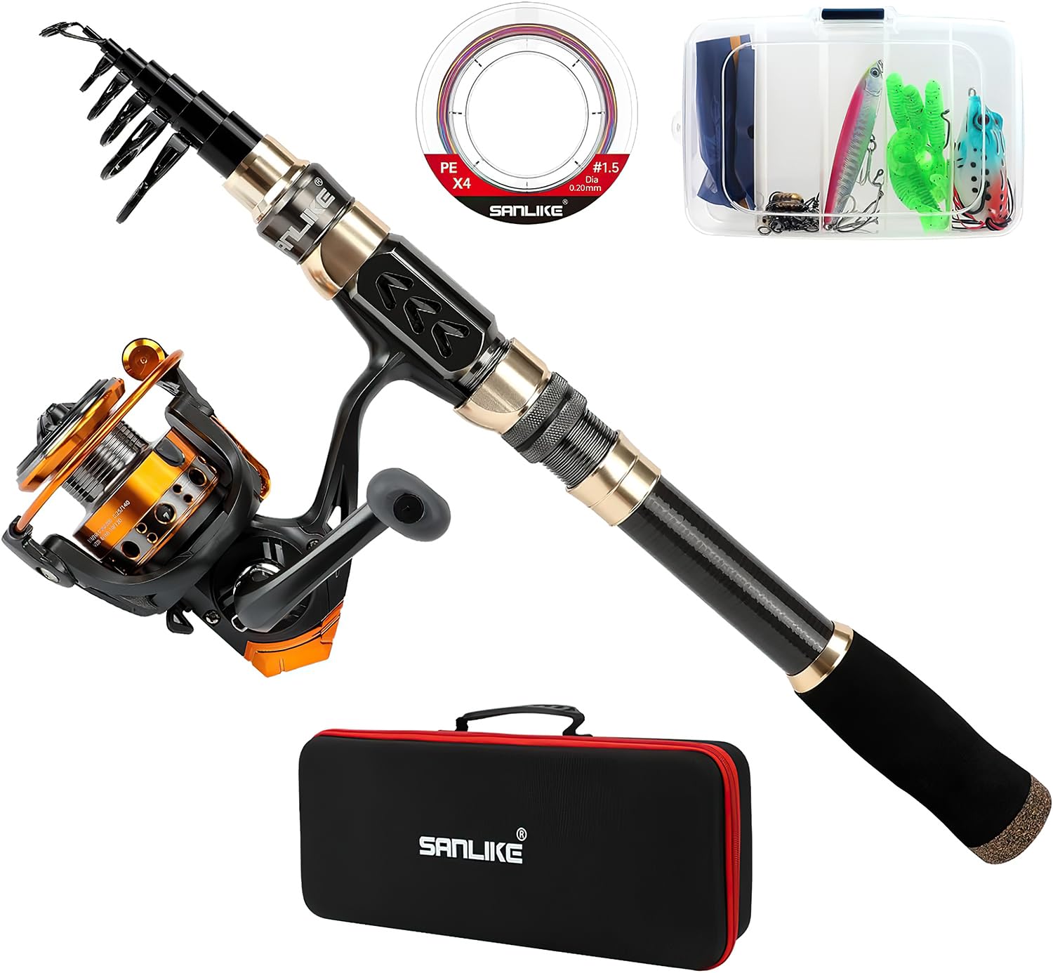 SANLIKE Carbon Fiber Fishing Rod and Reel Combo - Lightweight Travel Fishing Pole Set for Saltwater & Freshwater (Sea, Lakes, Rivers) - Perfect Fishing Gear Gift for Men - Ideal for Camping, Hiking & Outdoor Adventures