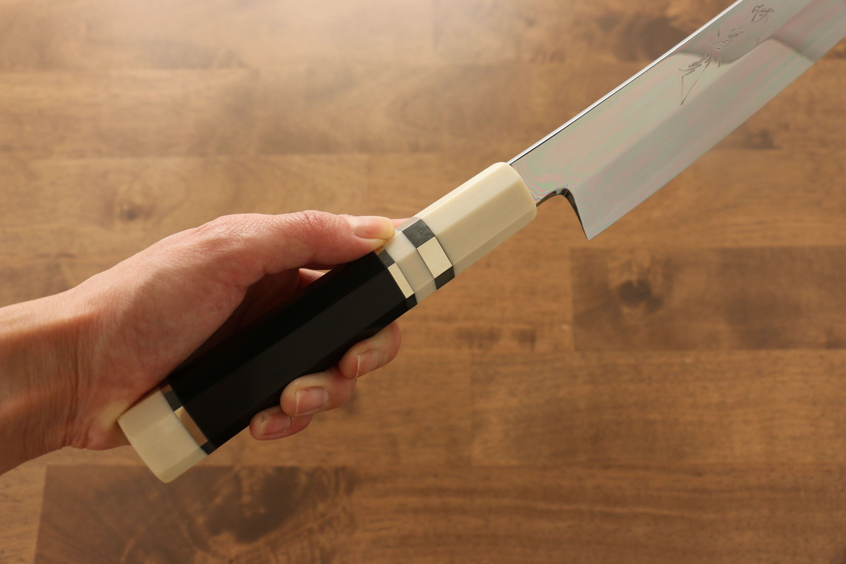 Premium Jikko Silver Steel No.3 Sakimaru Yanagiba 300mm Japanese Sushi Knife - Ebony Wood Handle with Decorative Ring - Perfect for Sushi Chefs & Japanese Cuisine Preparation
