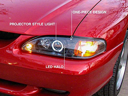Raxiom LED Halo Projector Headlights for 94-98 Mustang - Black Housing & Smoked Lens - High-Performance Lighting Upgrade for Night Driving & Car Customization