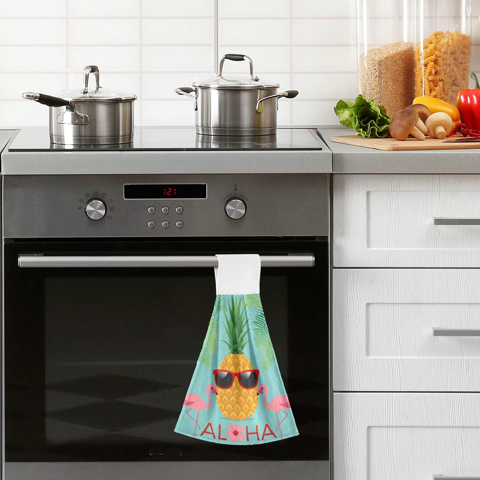Pineapple & Flamingo Kitchen Towels Set of 2 - 12x17 Inch Soft Absorbent Hand Towels with Hanging Loop - Perfect for Kitchen, Bathroom & Home Decor - Ideal for Drying Dishes, Decorating & Gift Giving