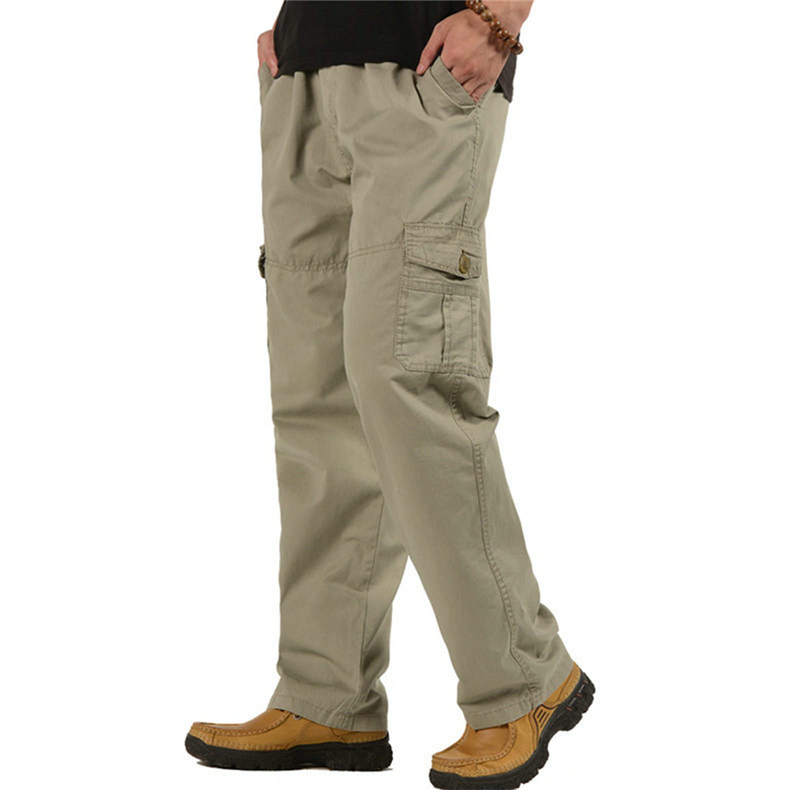 Men's Lightweight Elastic Waist Cargo Pants - Stretch Comfort Work Pants with Relaxed Fit & Pull-On Design for Outdoor, Work & Casual Wear